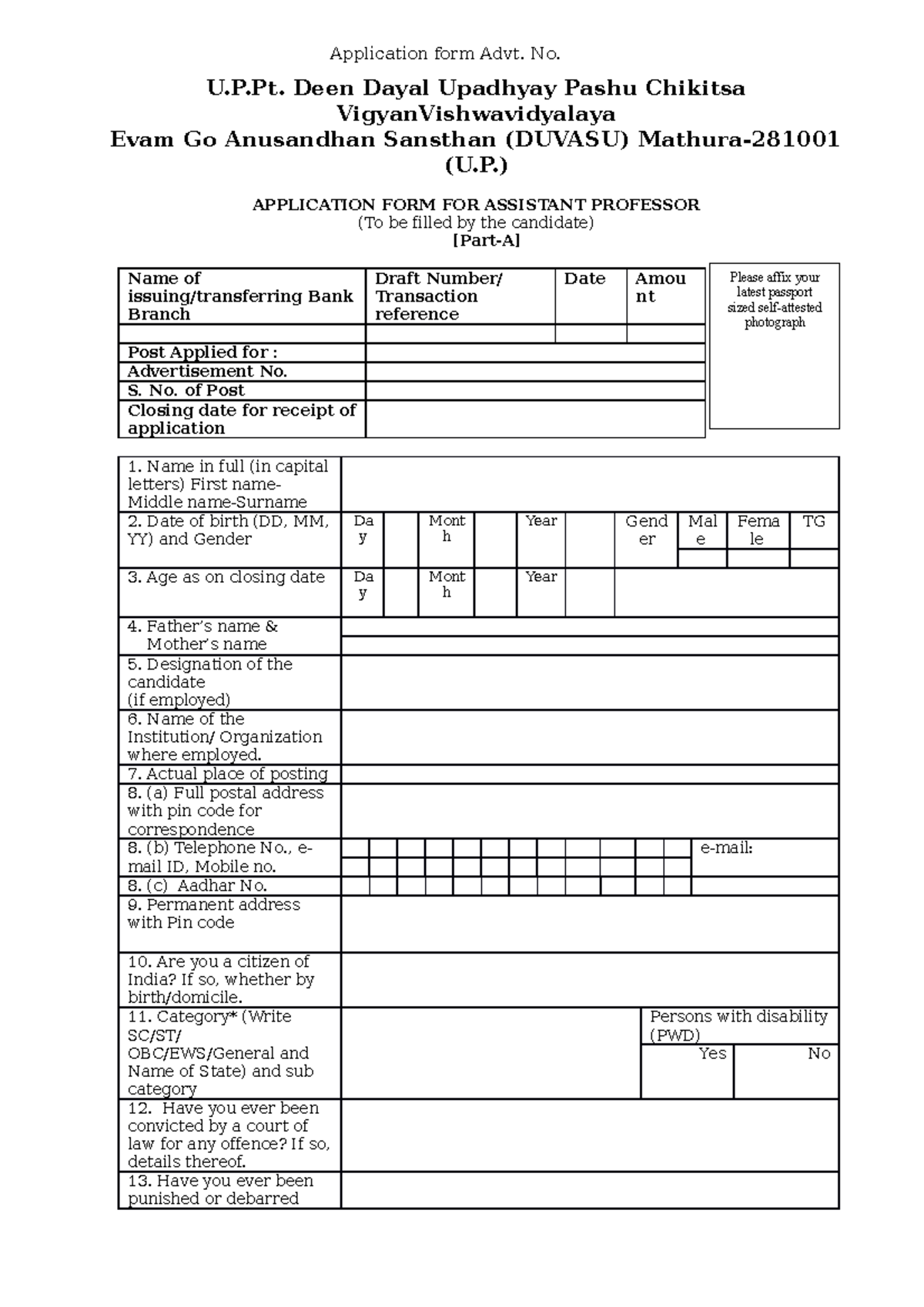 4 Application form for Assistant Professor - U.P. Deen Dayal Upadhyay ...