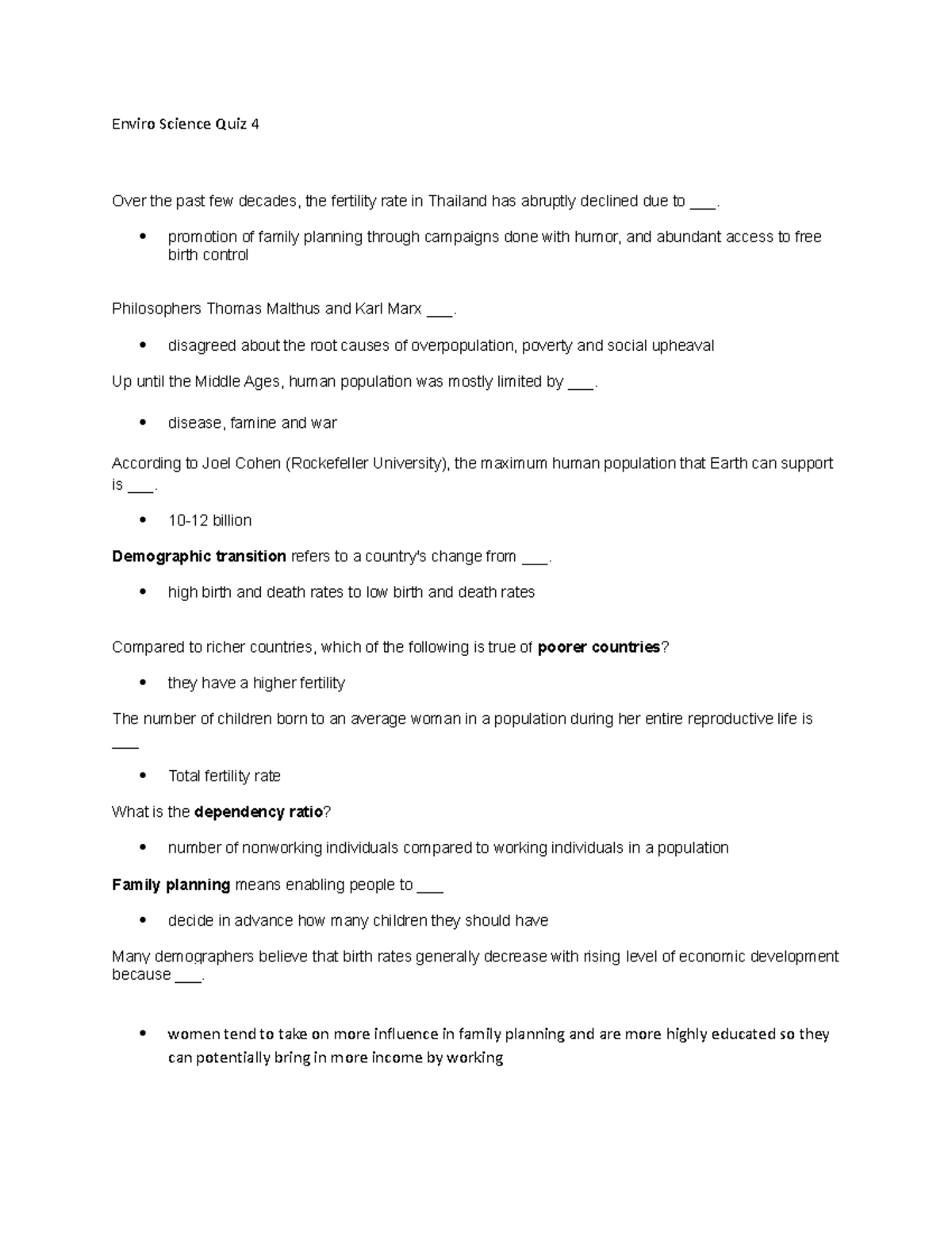 Quiz 4 population - Enviro Science Quiz 4 Over the past few decades ...