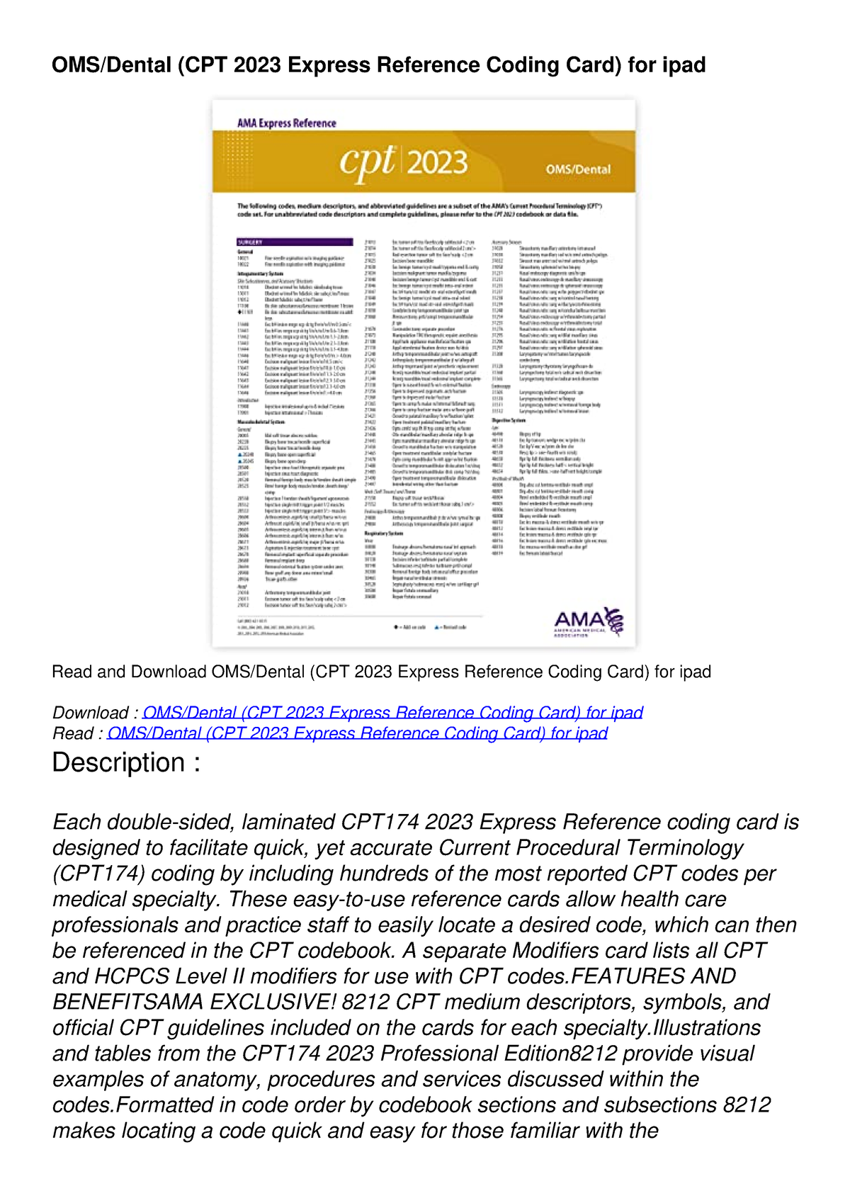 PDF READ OMS/Dental (CPT 2023 Express Reference Coding Card) for ipad