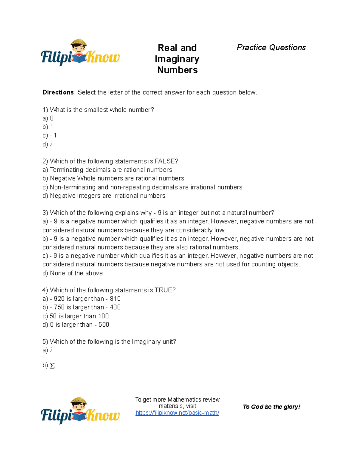 Real and imaginary numbers practice questions updated real and