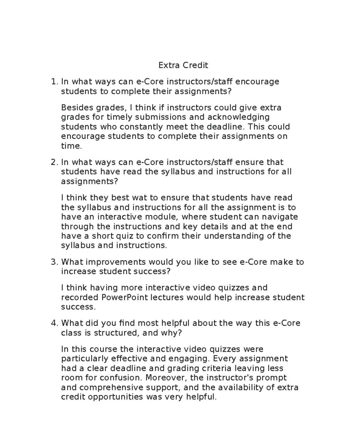 History extra Extra Credit In what ways can eCore instructors/staff