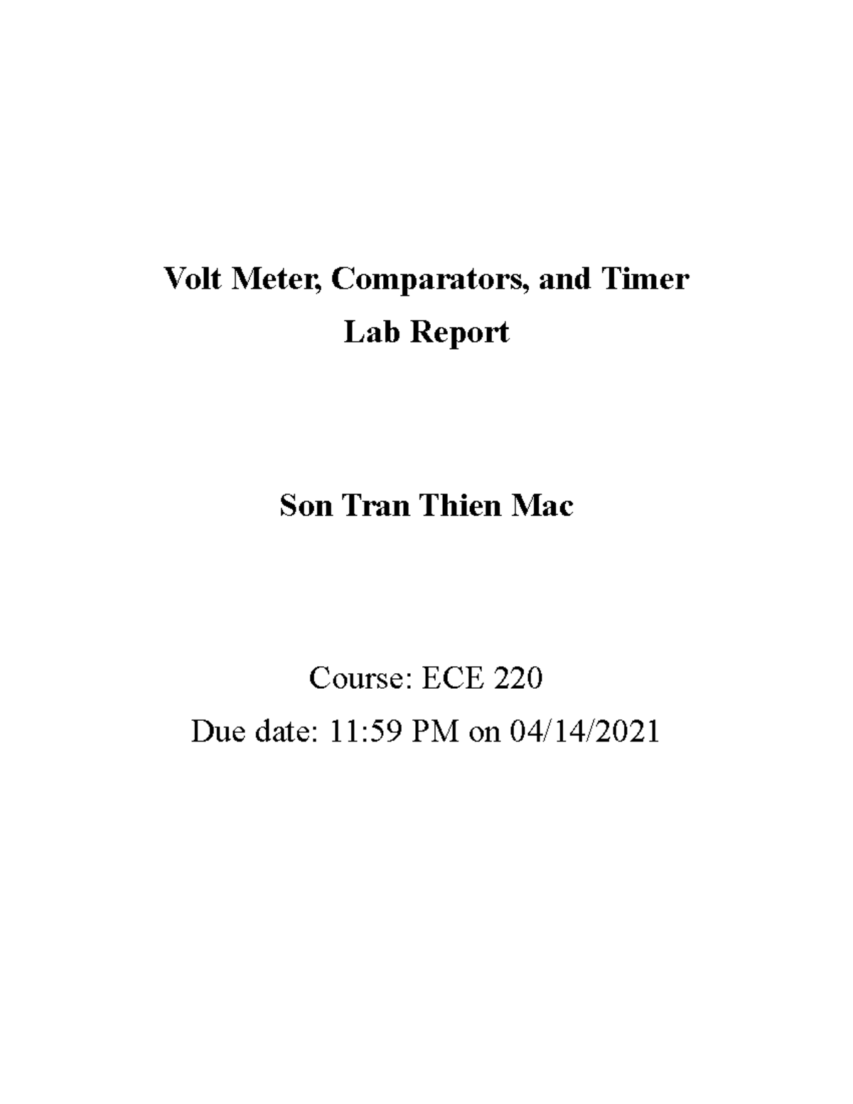 Lab report of lab 4 - Volt Meter, Comparators, and Timer Lab Report Son ...
