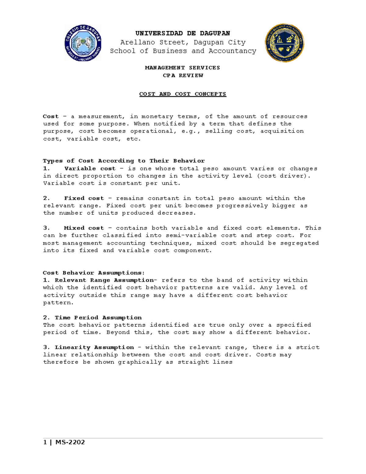 MS-2202 (Cost and Cost Concepts) - Accountancy - CDD - Studocu