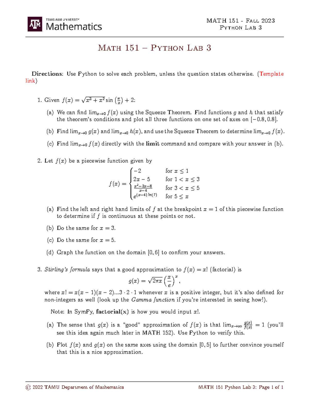 23CLab3-2 - notes - MATH 151 - Fall 2023 Python Lab 3 Math 151 – Python ...
