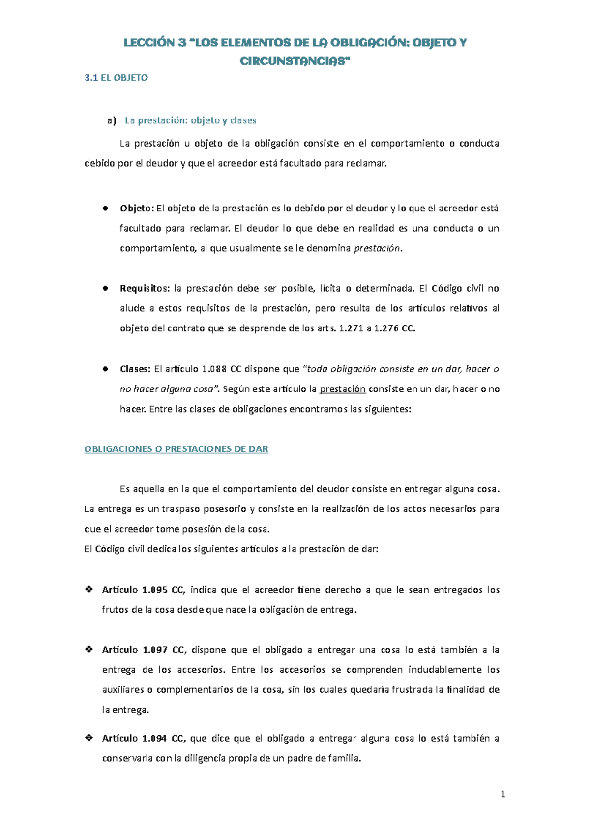 Lección 3 “LOS Elementos DE LA Obligación Objeto Y Circunstancias ...