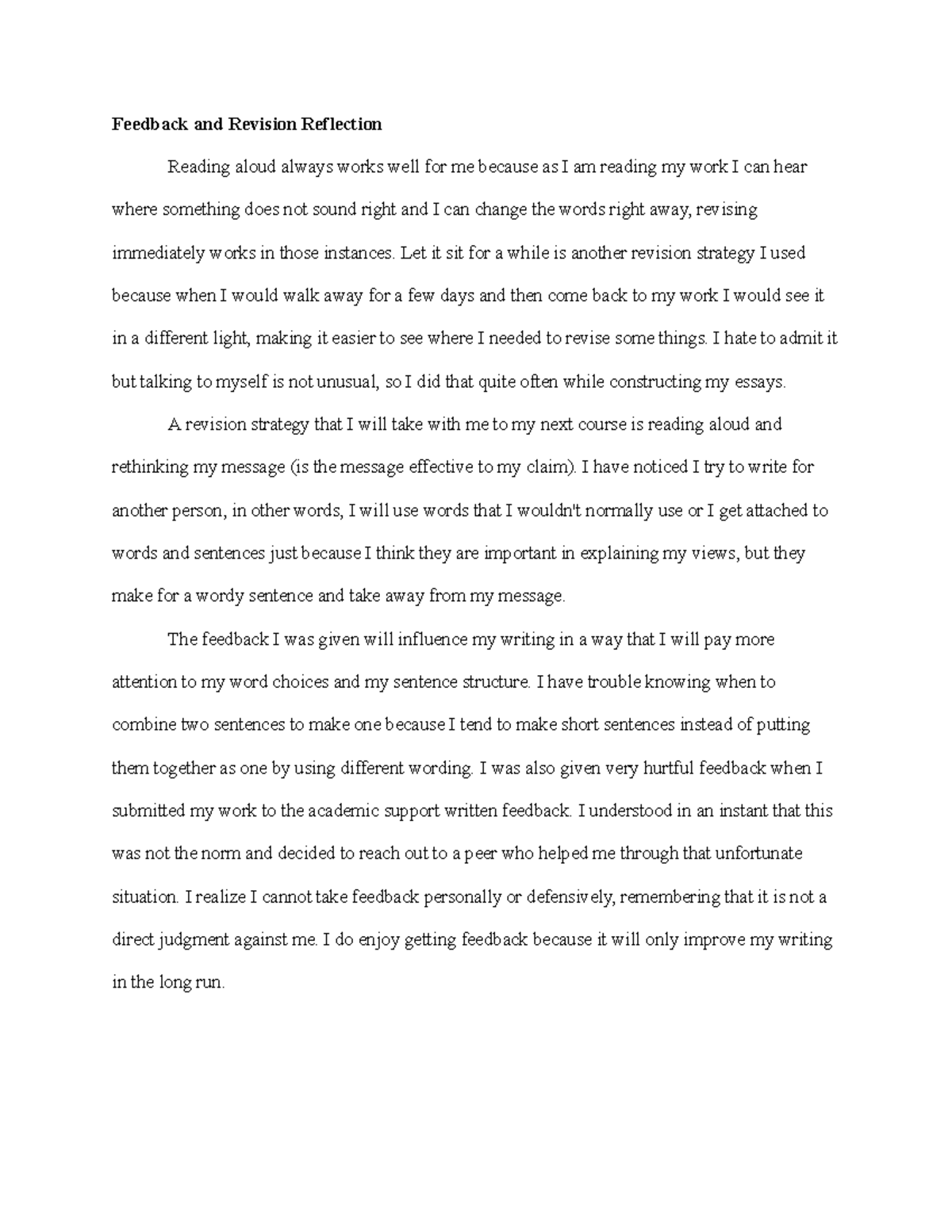 Feedback and Revision 2 (1) - Feedback and Revision Reflection Reading ...