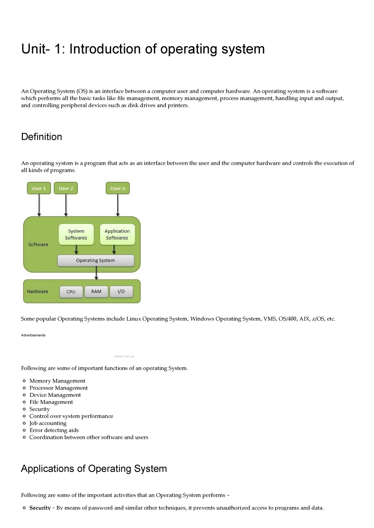 Unit- 1 Introduction Of Operating System – B.C.A Study - REPORT THIS AD ...