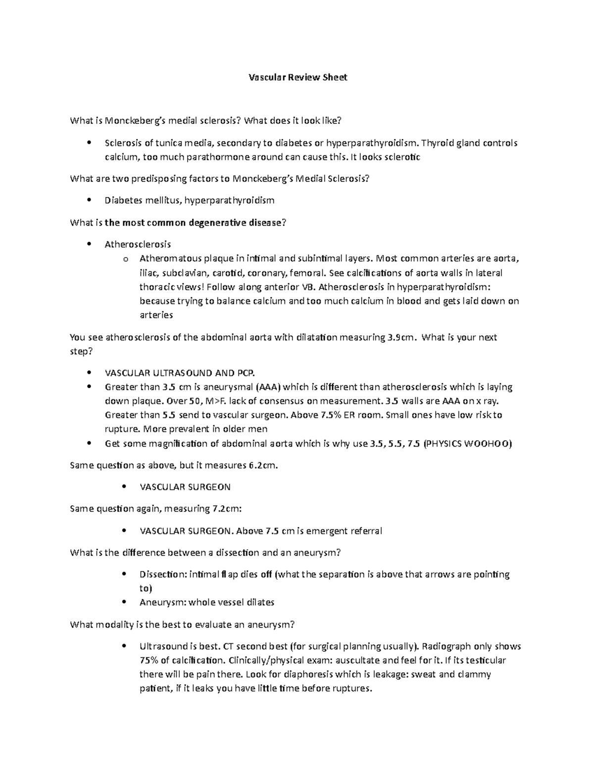 EXAM 2 DI2 Review Vascular Review Sheet What is Monckeberg’s medial