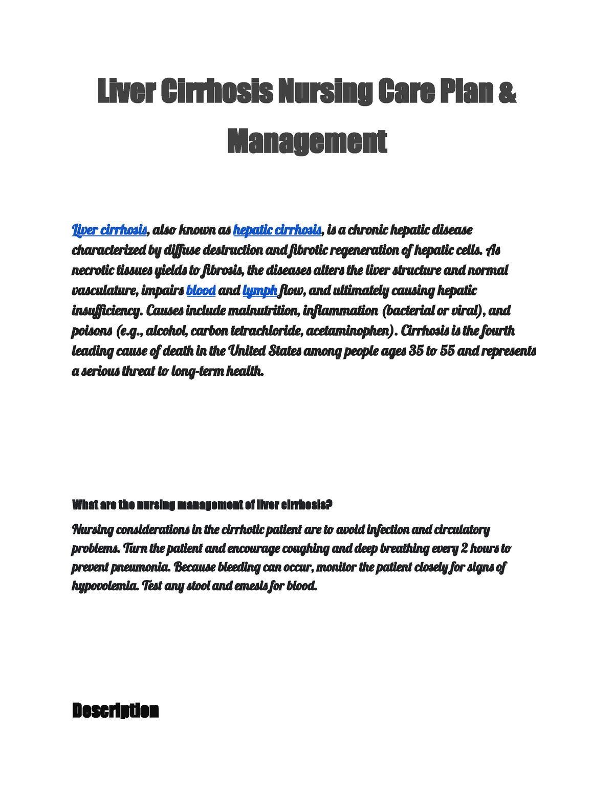 Liver Cirrhosis Nursing Care Plan Managementdocx Liver