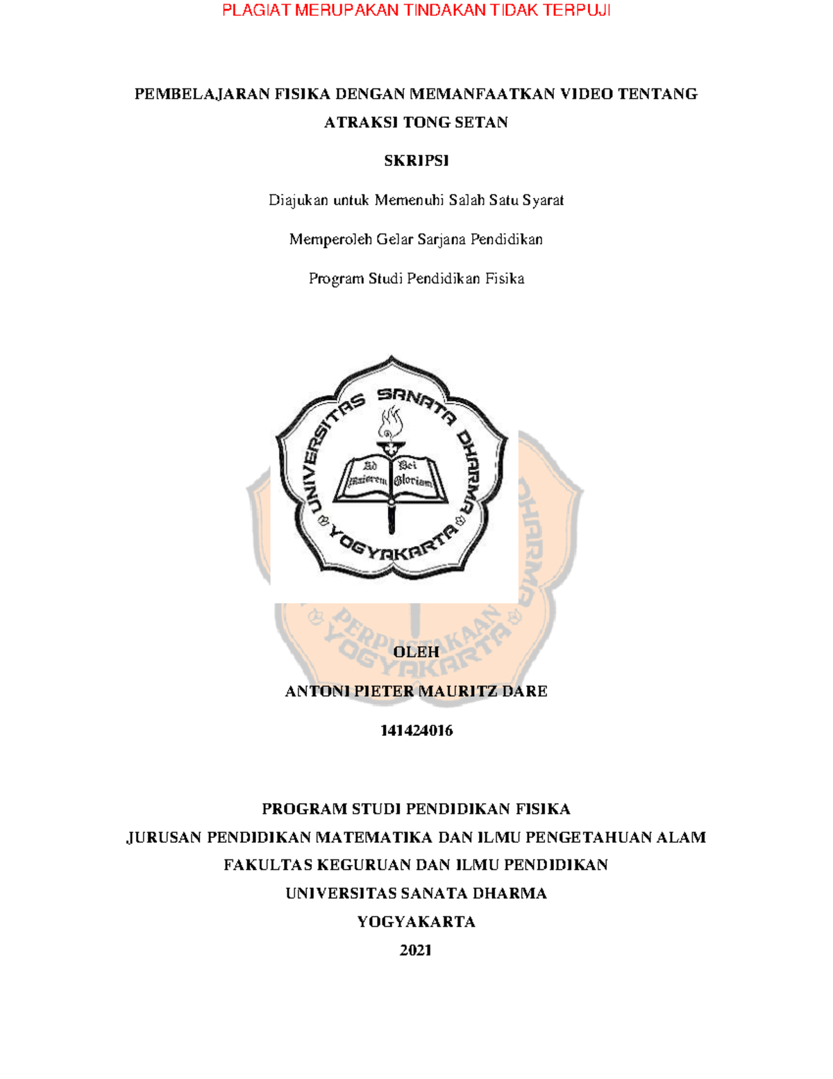 141424016 full PEMBELAJARAN FISIKA DENGAN MEMANFAATKAN VIDEO TENTANG