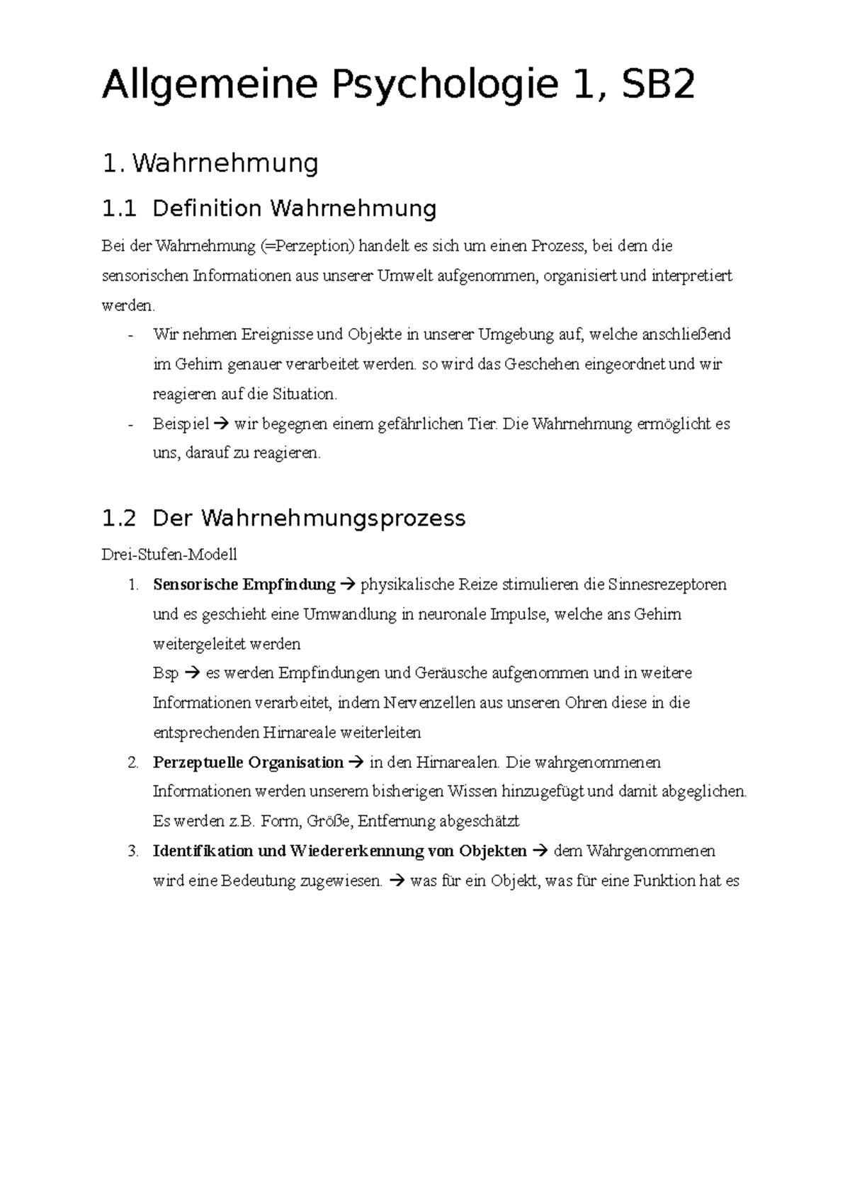 AP1 SB2 - Zusammenfassung SB 2 - Allgemeine Psychologie 1, SB 1 ...