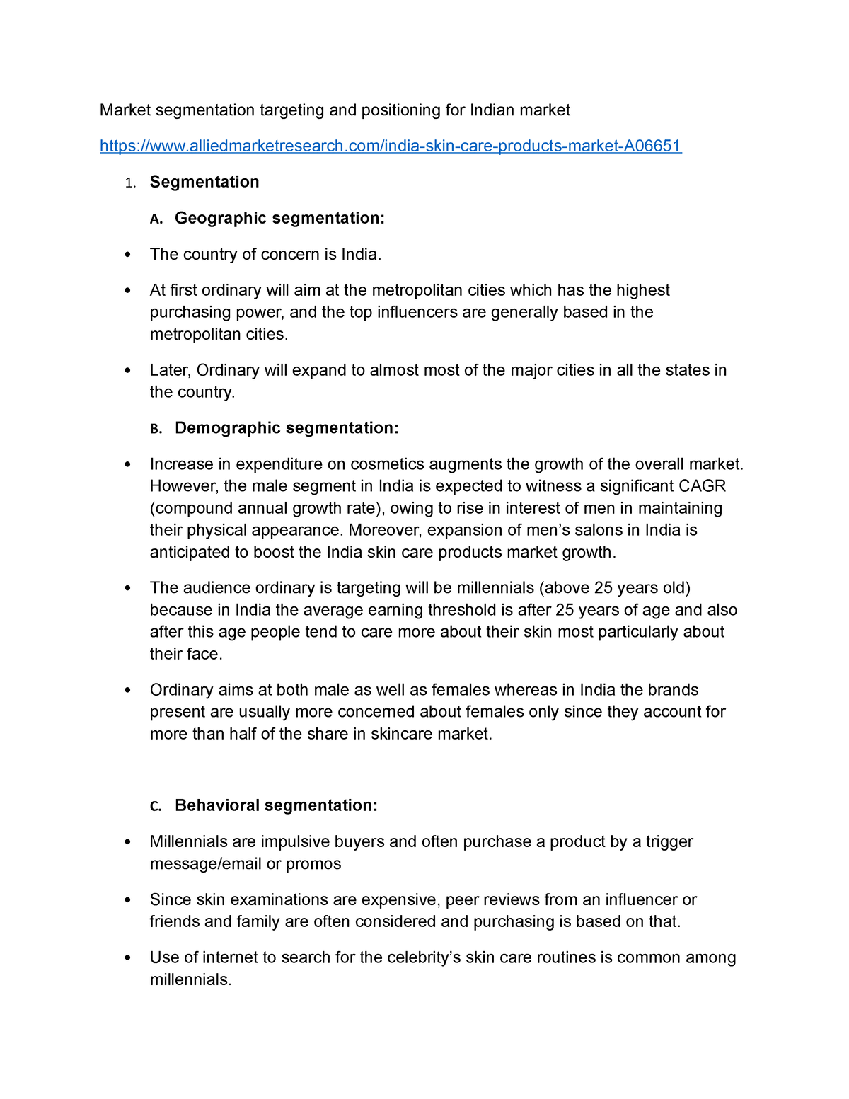 market segmentation case study india