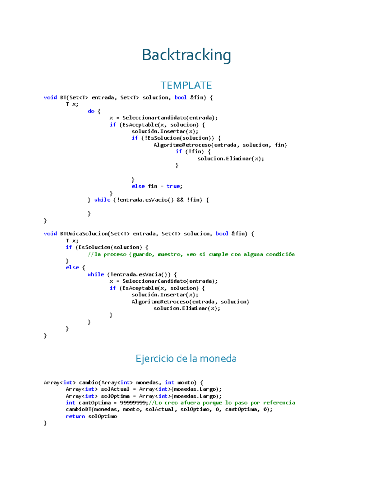 Backtracking - Ejercicios de BT - Backtracking TEMPLATE void BT(Set ...