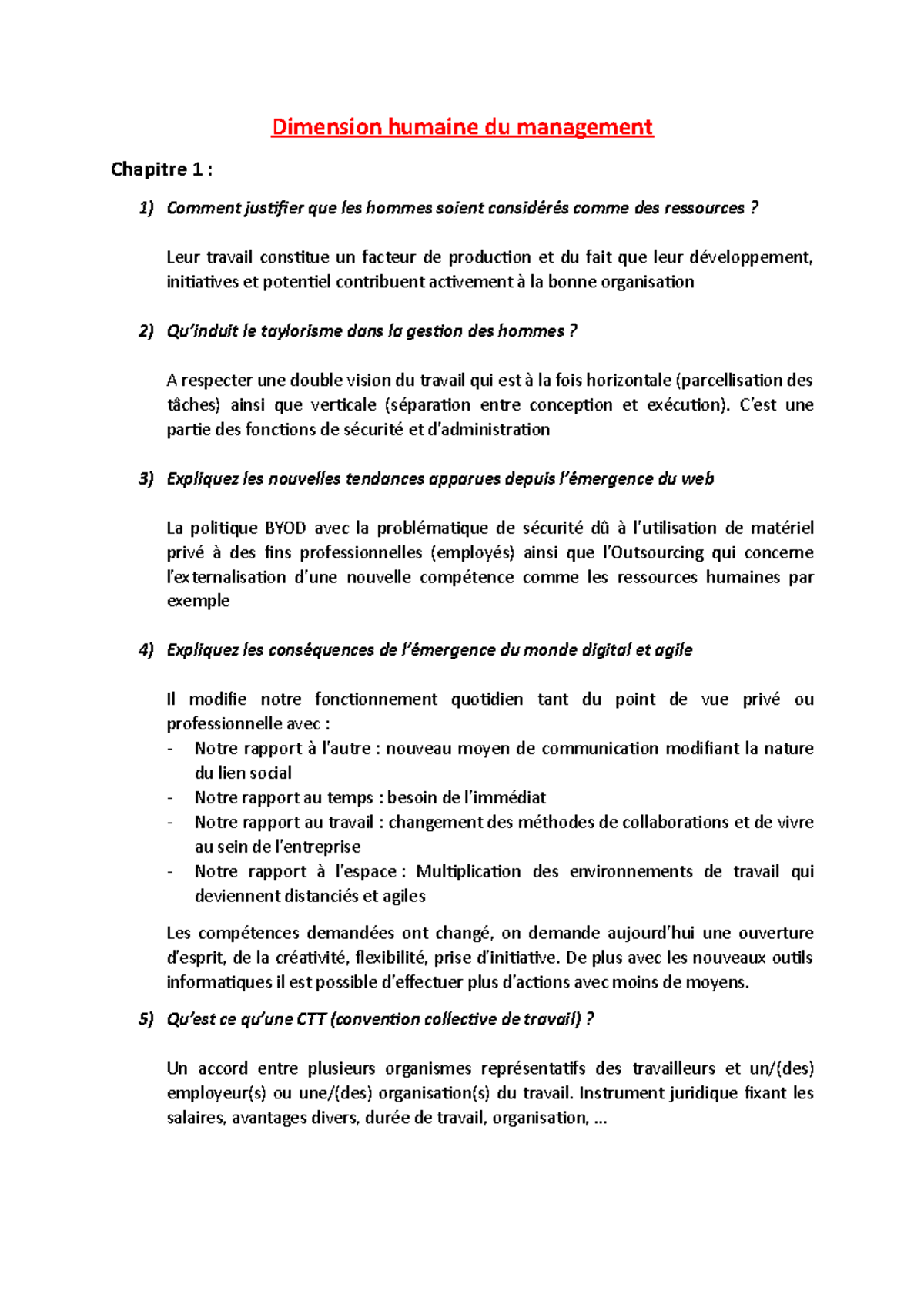 DHM - Q&R 1 - Questions réponses pour examen - Dimension humaine du ...