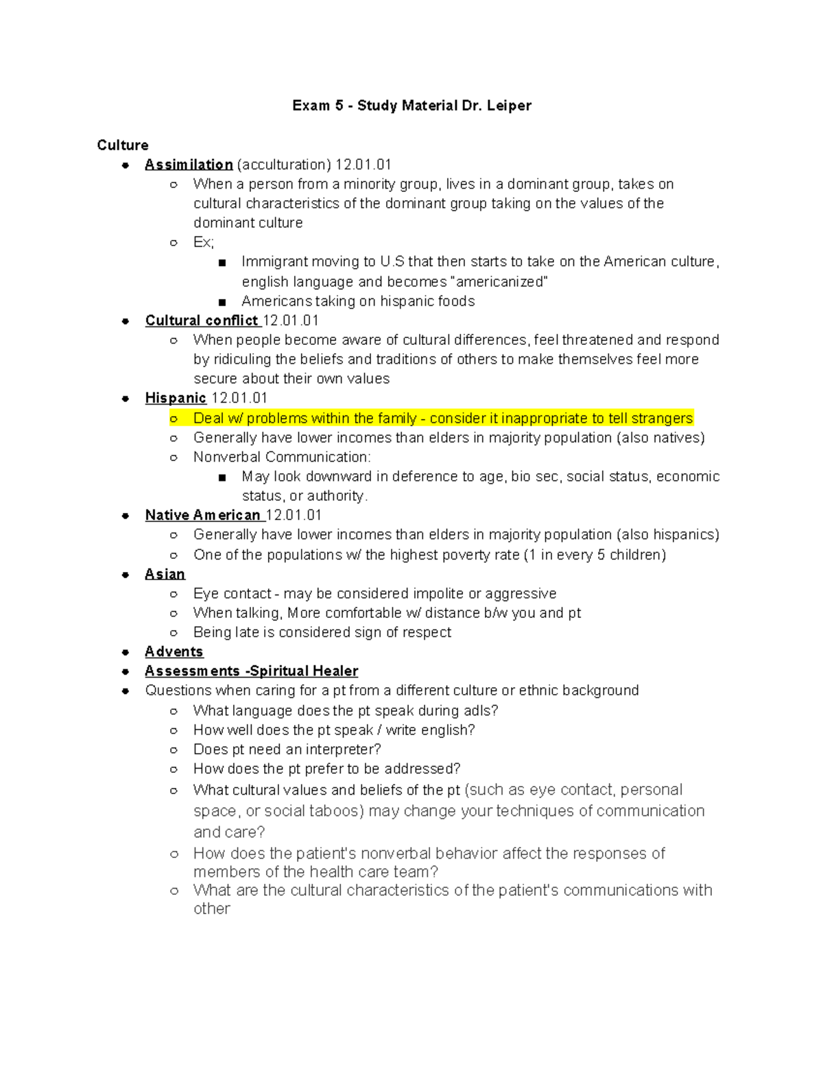 Exam 5 Study Material Exam 5 Study Material Dr. Leiper