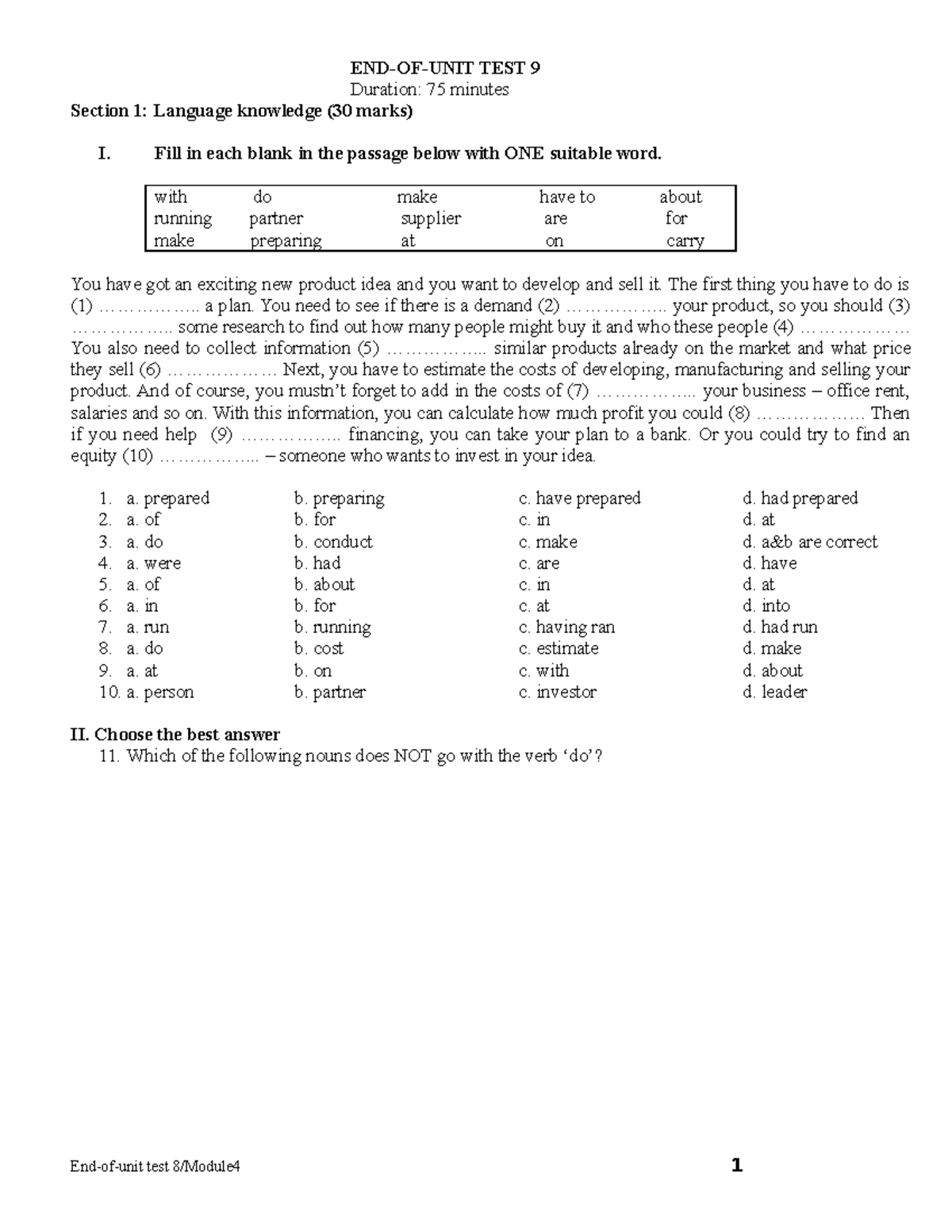 [123doc] - Hp4-end-of-unit-test-9-new - END-OF-UNIT TEST 9 Duration: 75 ...