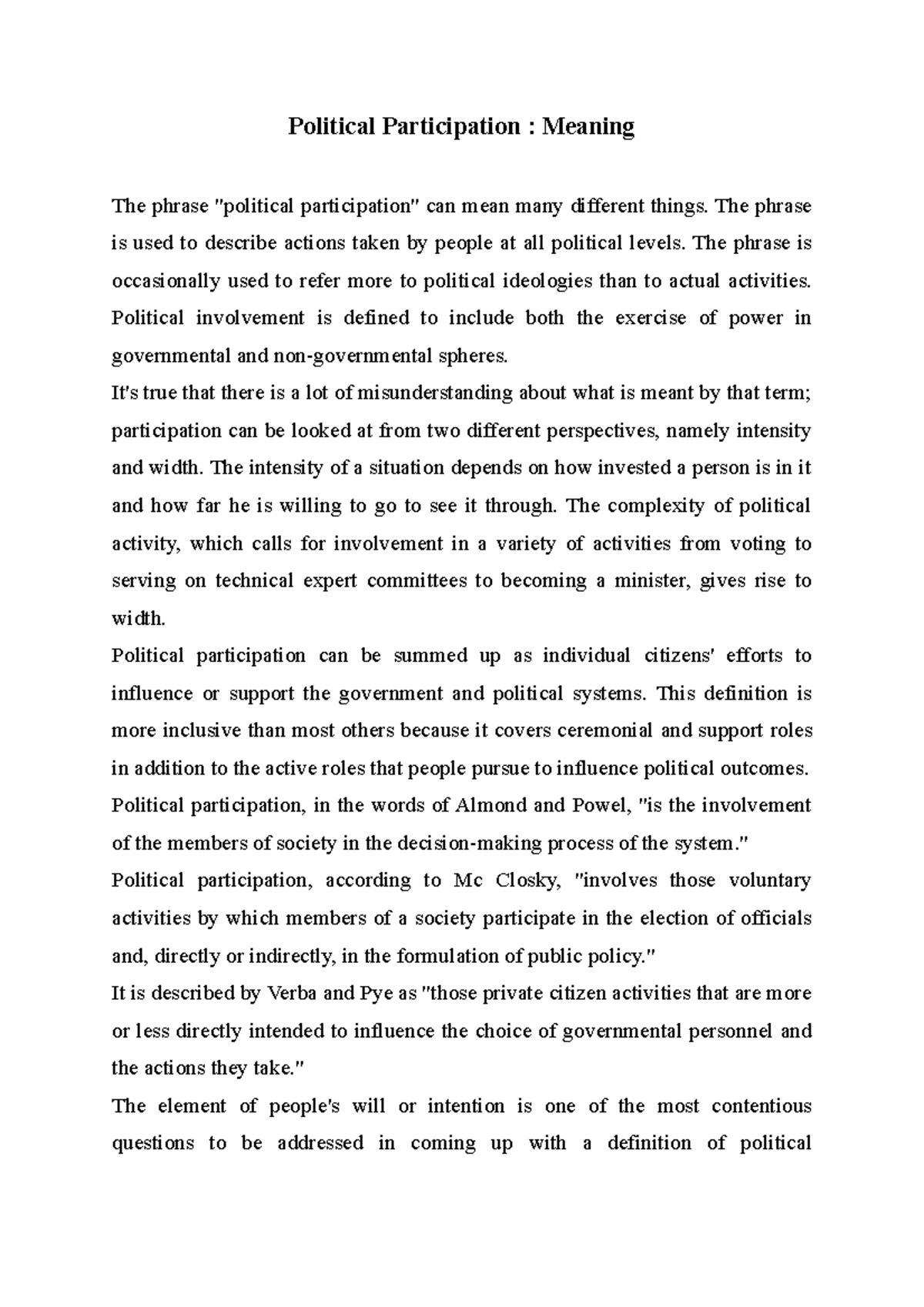 Meaning Of Political Participation Pdf