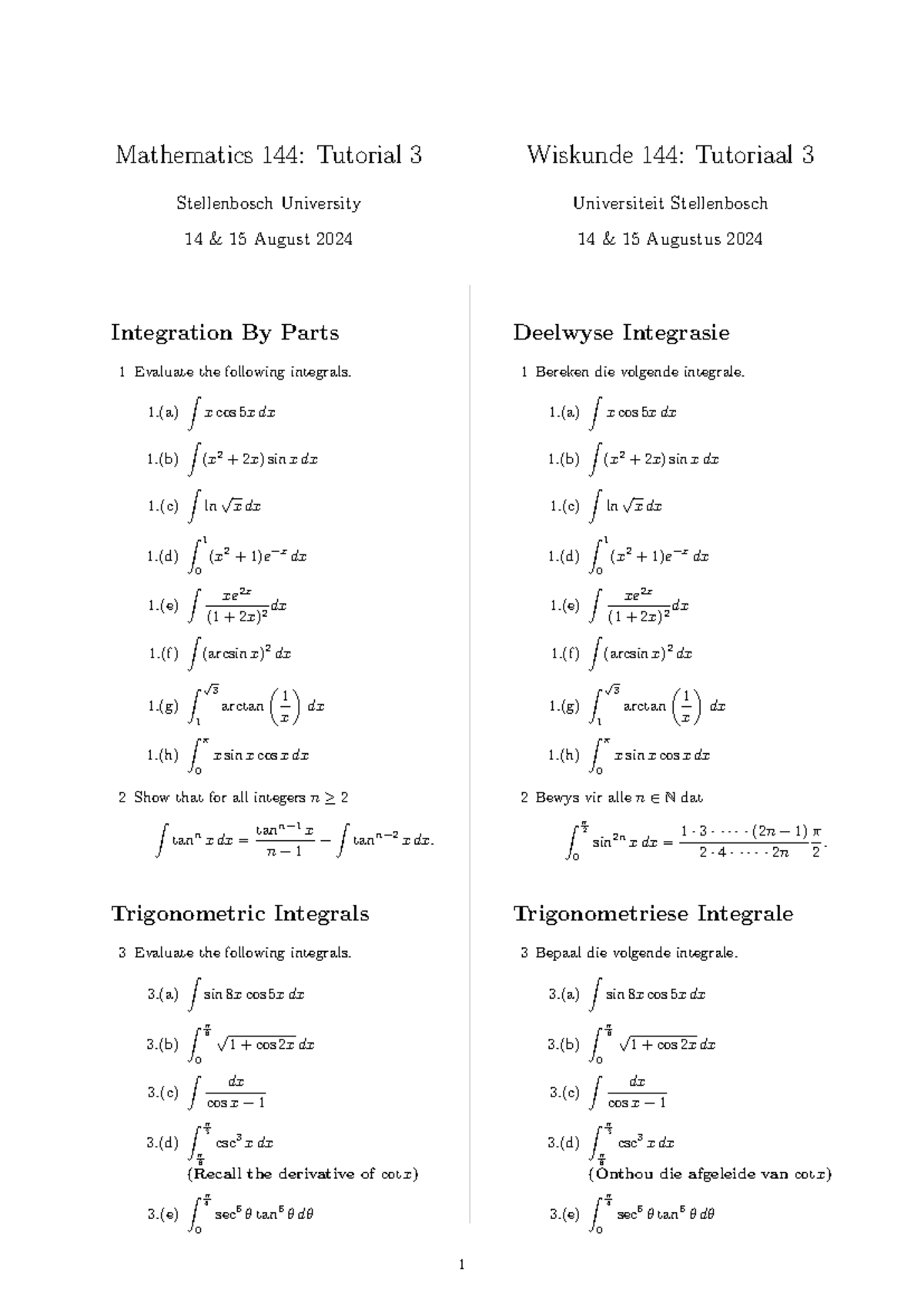 Maths 144 Tutorial 3 - Mathematics 144: Tutorial 3 Stellenbosch ...
