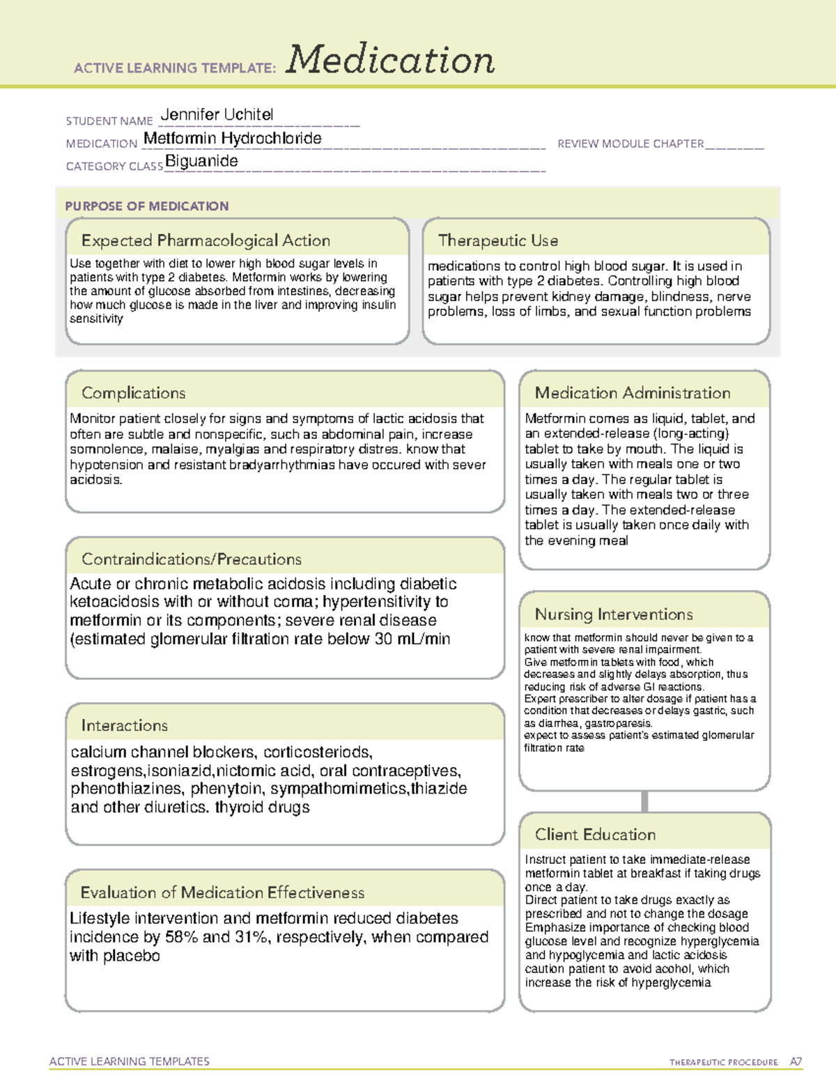 Metformin Med Sheet ACTIVE LEARNING TEMPLATES THERAPEUTIC PROCEDURE 