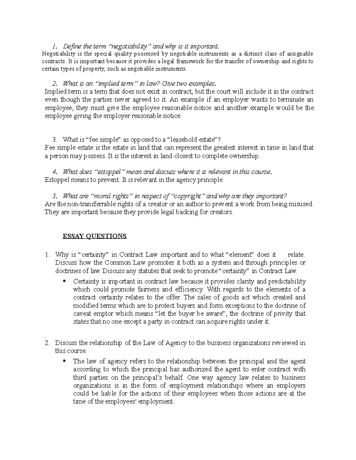 Comm law final review - Prep notes - Define the term “negotiability ...