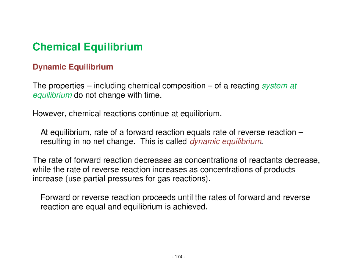 Chemistry Notes Part 3 - Chemical Equilibrium Dynamic Equilibrium The ...