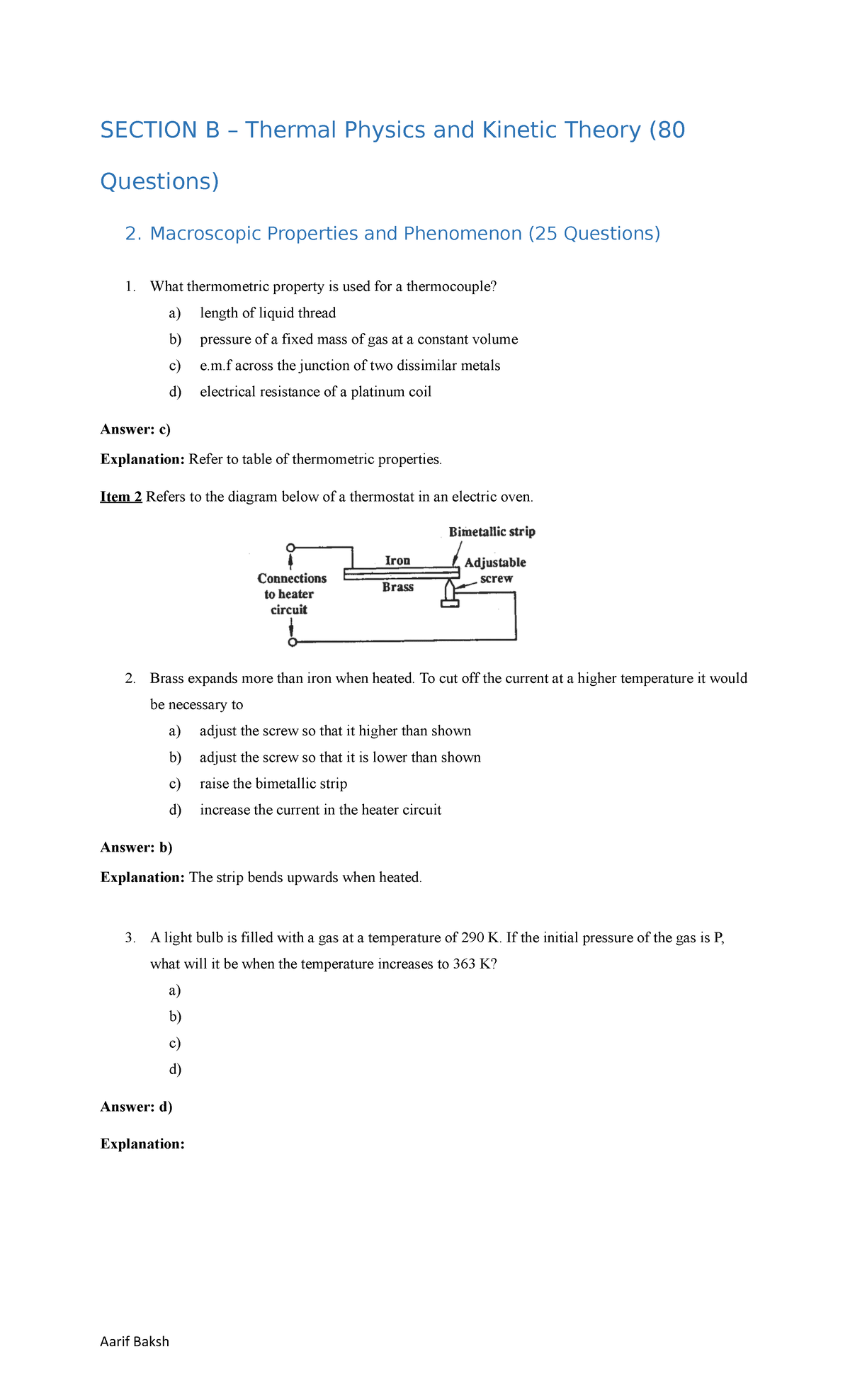 Physics B2 - SECTION B – Thermal Physics And Kinetic Theory ( Questions ...