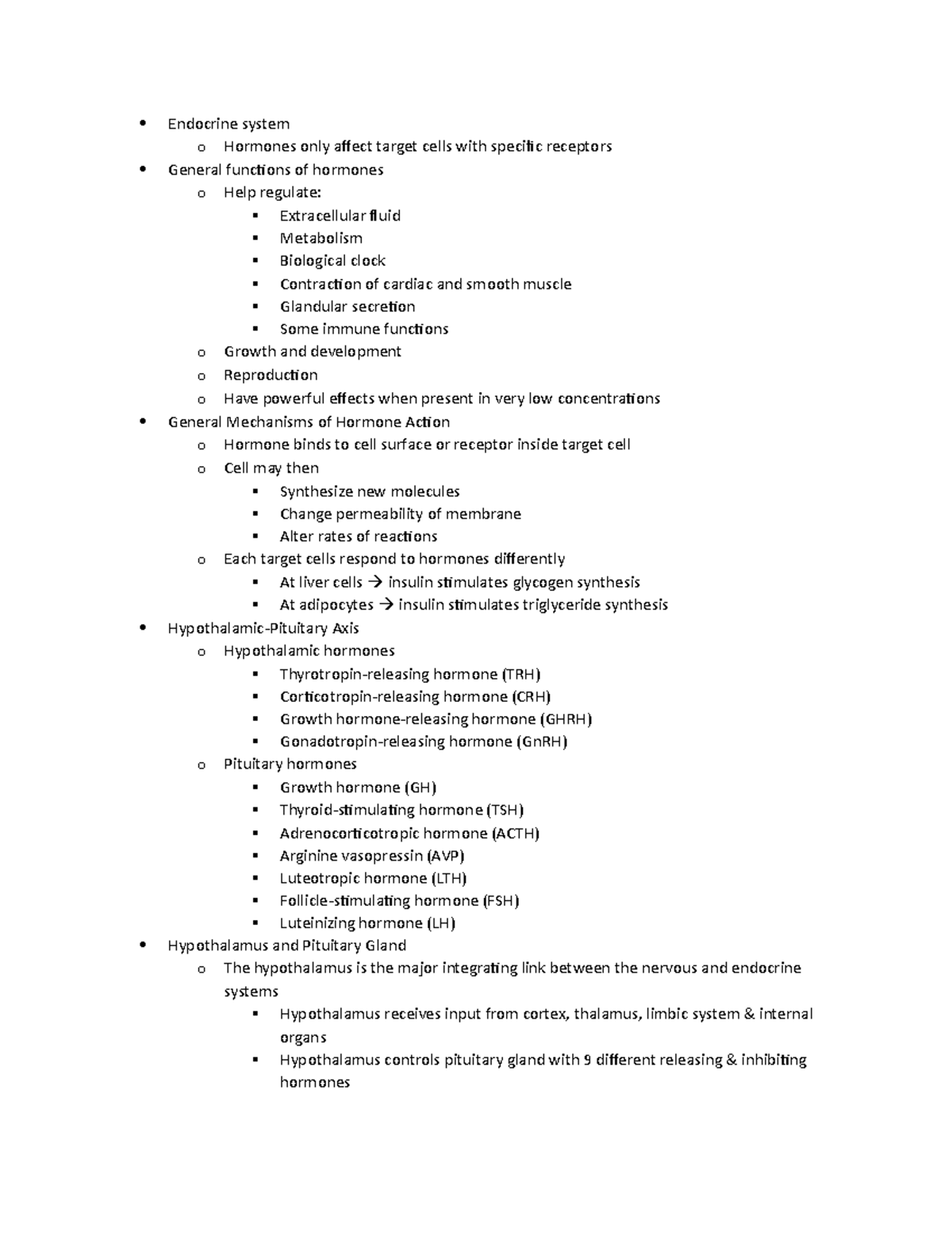 Endocrine system - notes - Endocrine system o Hormones only affect ...