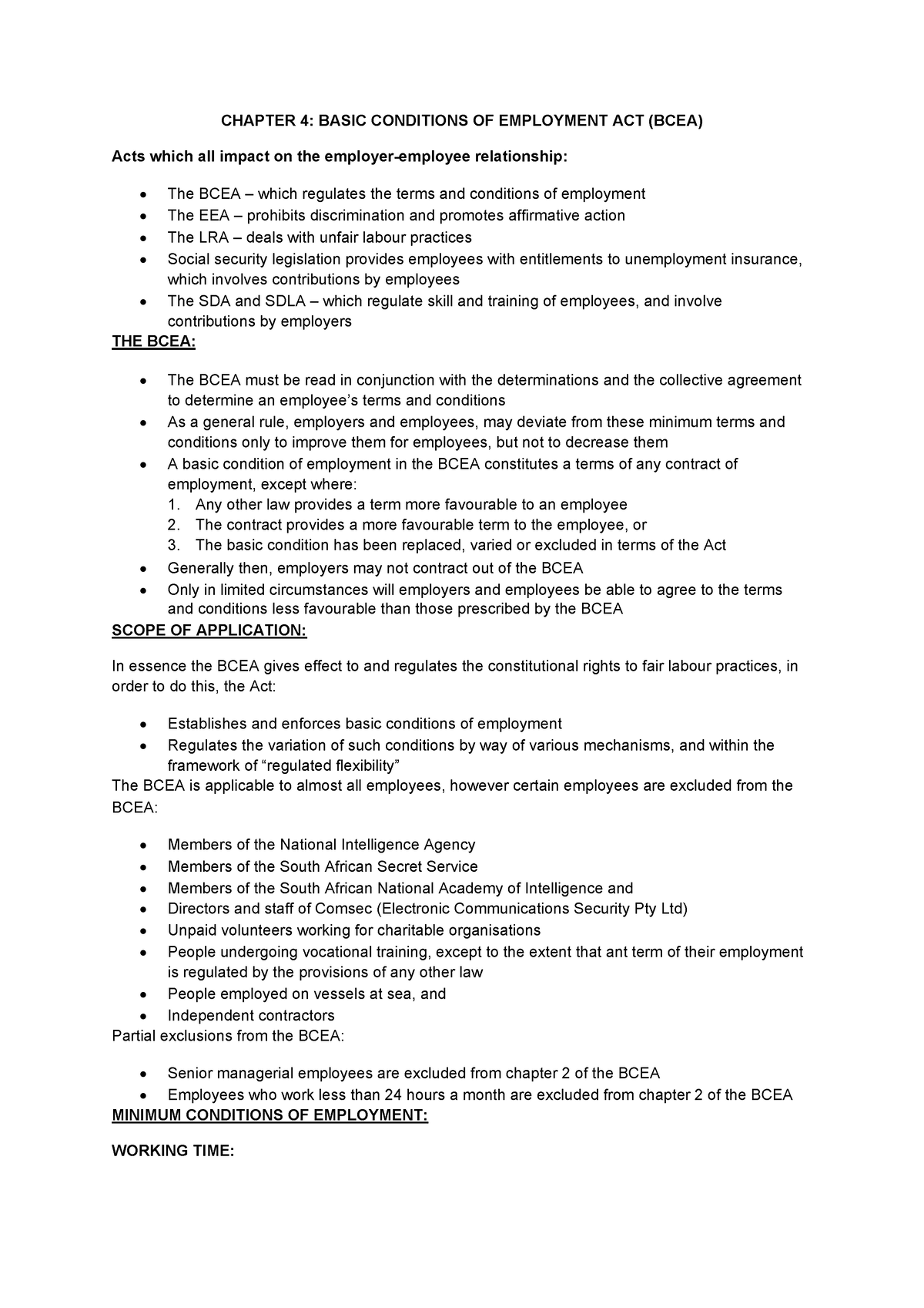 Chapter 4 Basic Conditions OF Employment ACT (BCEA) - CHAPTER 4: BASIC ...