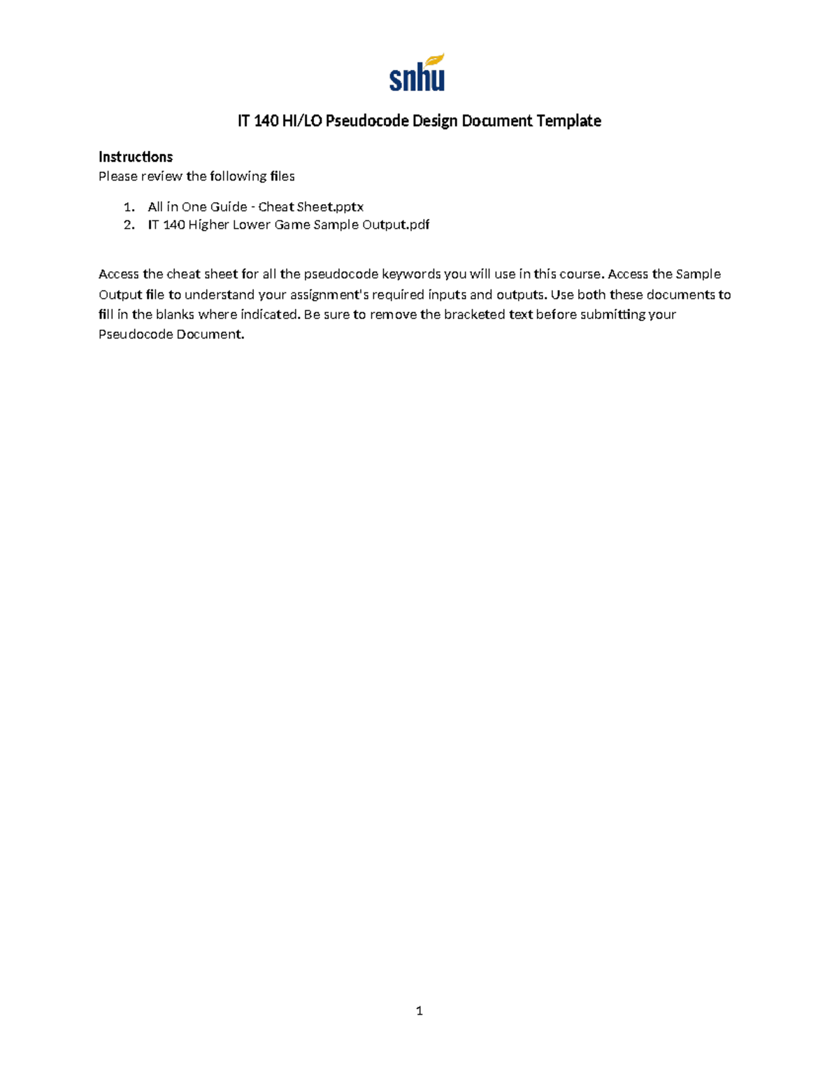 IT 140 Assignment 4.3 Pseudocode Jiles - IT 140 HI/LO Pseudocode Design ...