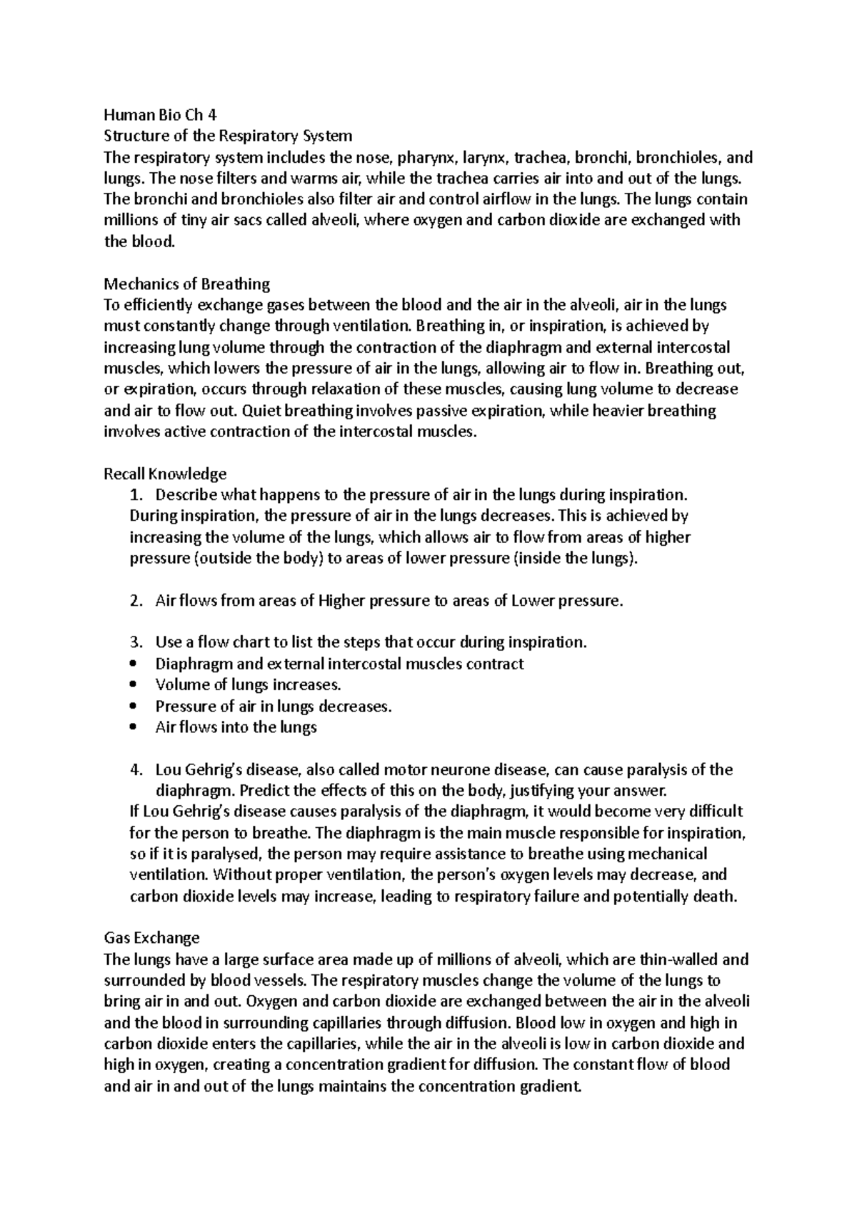 Human Bio Ch 4 - Fghj - Human Bio Ch 4 Structure of the Respiratory ...