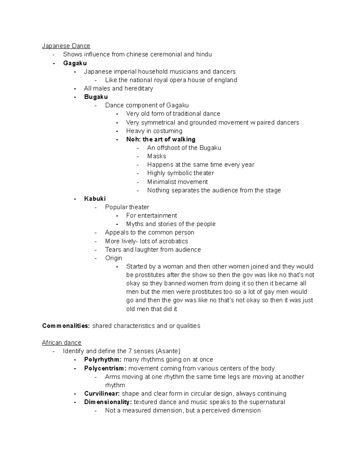 Dance 165 World Dance Cultures- second quiz class notes - Japanese ...