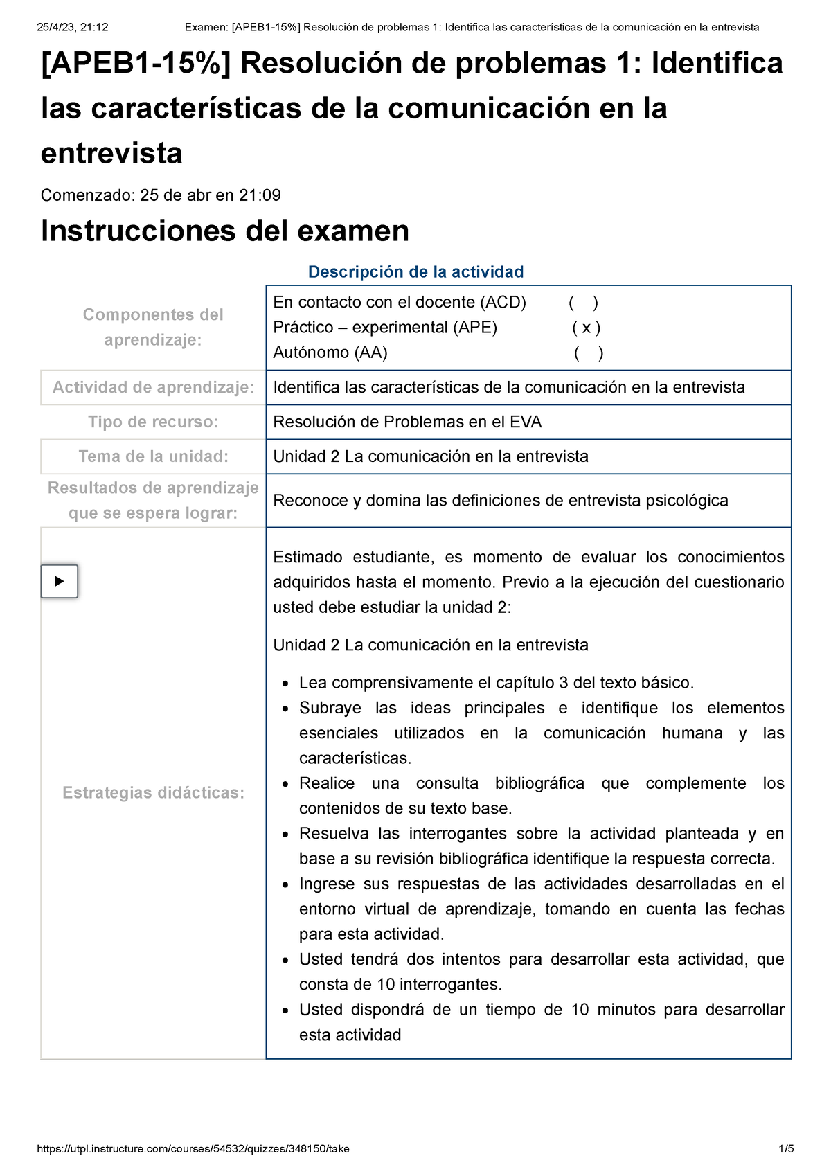 Examen [APEB 1-15%] Resolución De Problemas 1 Identifica Las ...