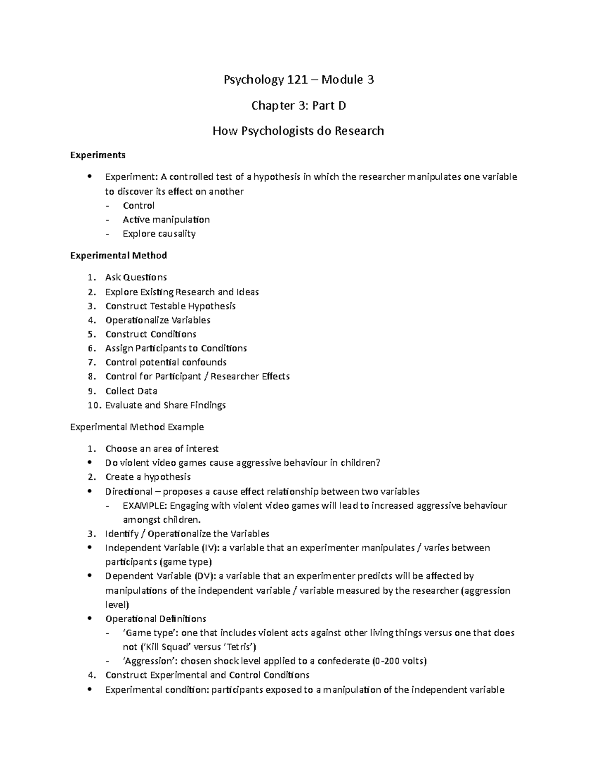 Chapter 3 - Part D - Lecture notes 7 - Psychology 121 – Module 3 ...