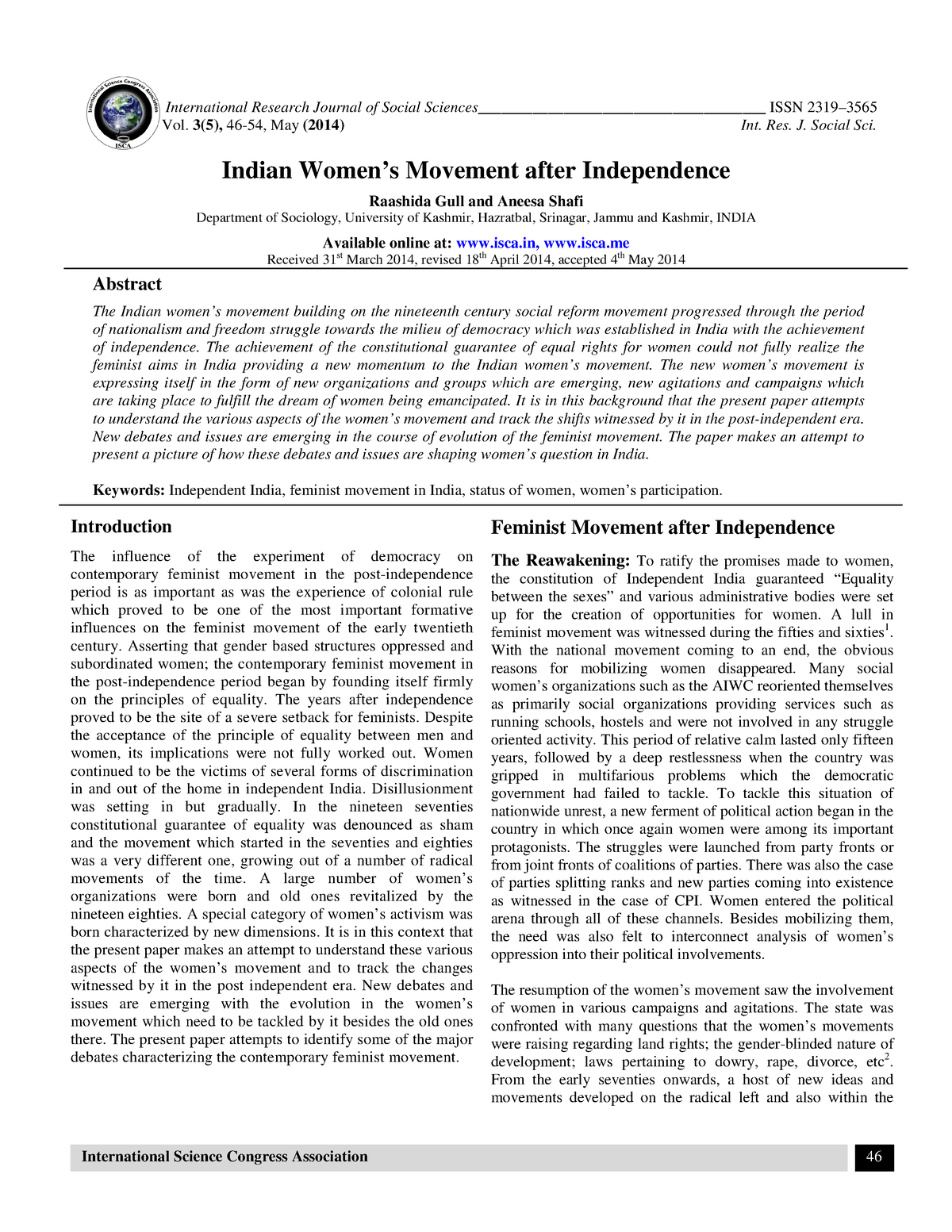 research paper on women's movement