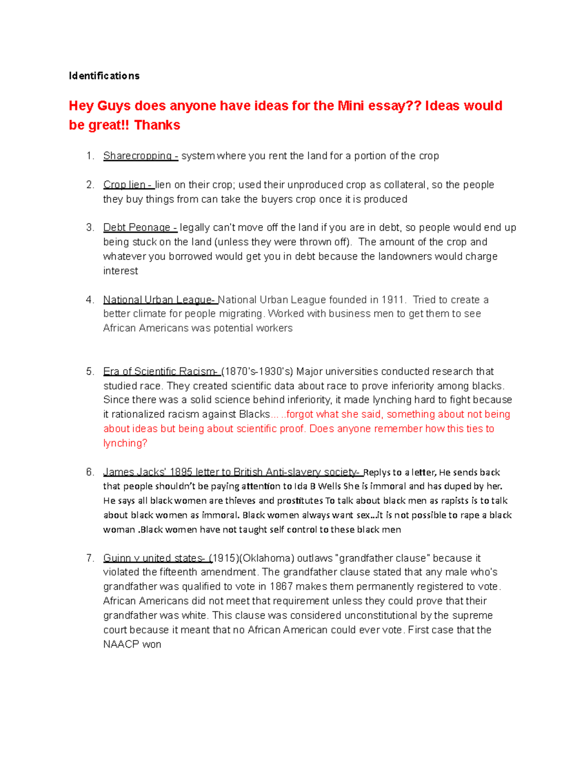 AA history midterm exam review sheet - Google Docs - Identifications ...