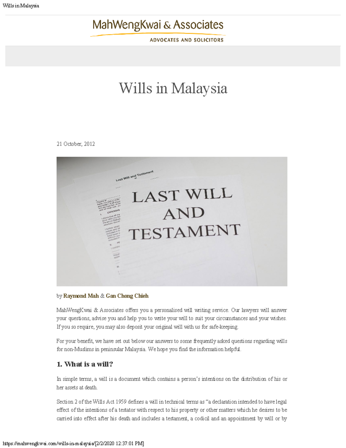 The Wills in Malaysia - Professional Practice II - MMU - Studocu