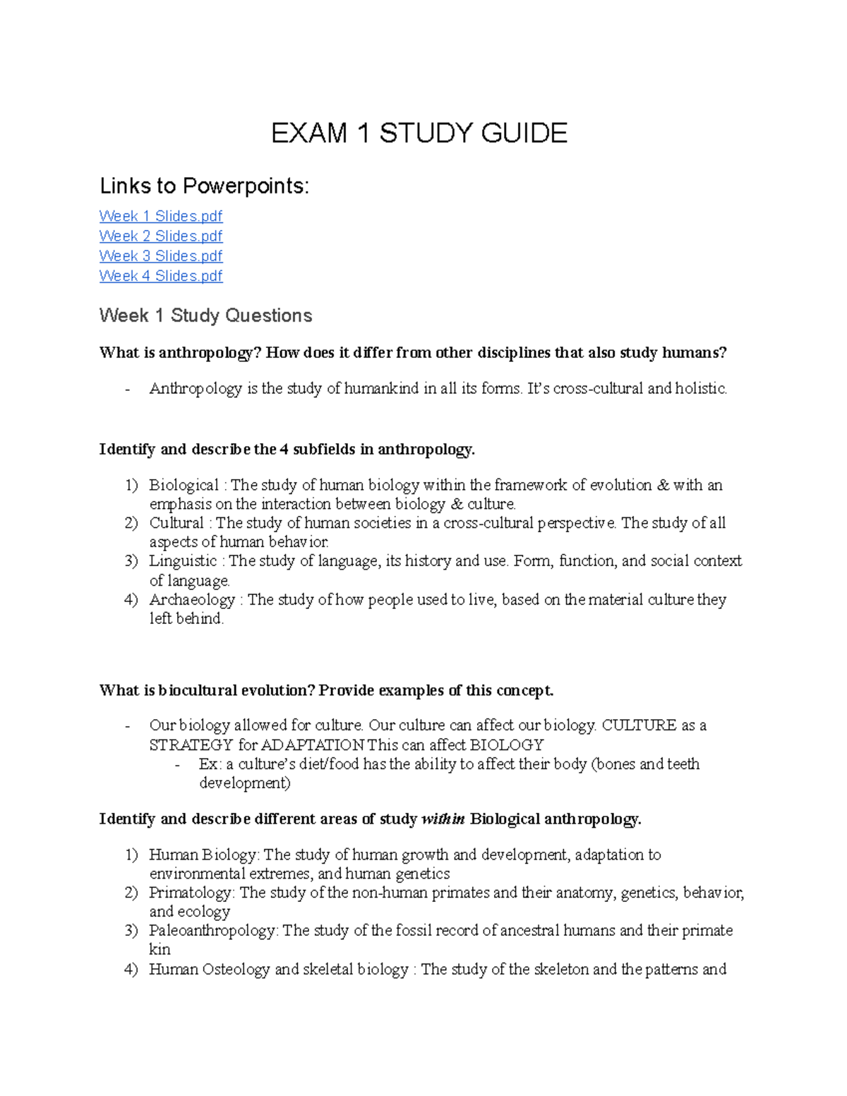 ANTH 101- Final Study Guide - EXAM 1 STUDY GUIDE Links To Powerpoints ...