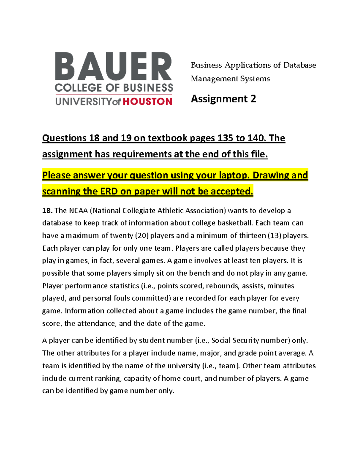 Assignment 2 instruction 2024 - Business Applications of Database ...