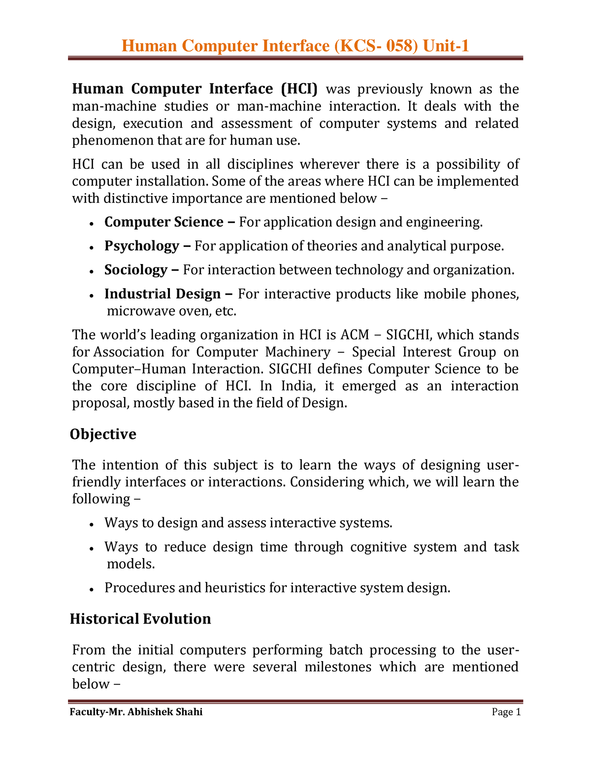 HCI Unit-1 Notes - Human Computer Interface (HCI) Was Previously Known ...