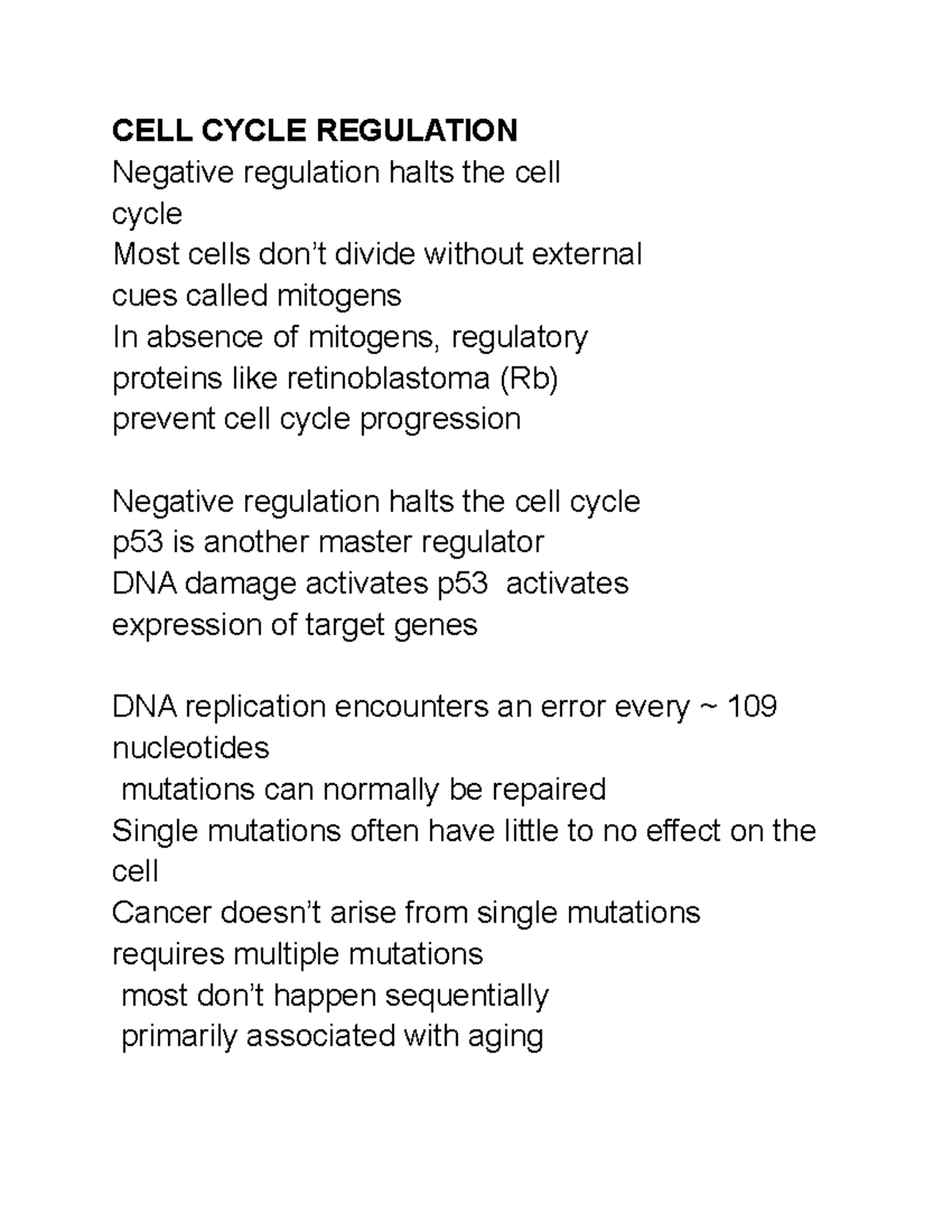 BIOL 1345 Module 8 Cell Reproduction CELL CYCLE REGULATION Negative regulation halts the cell