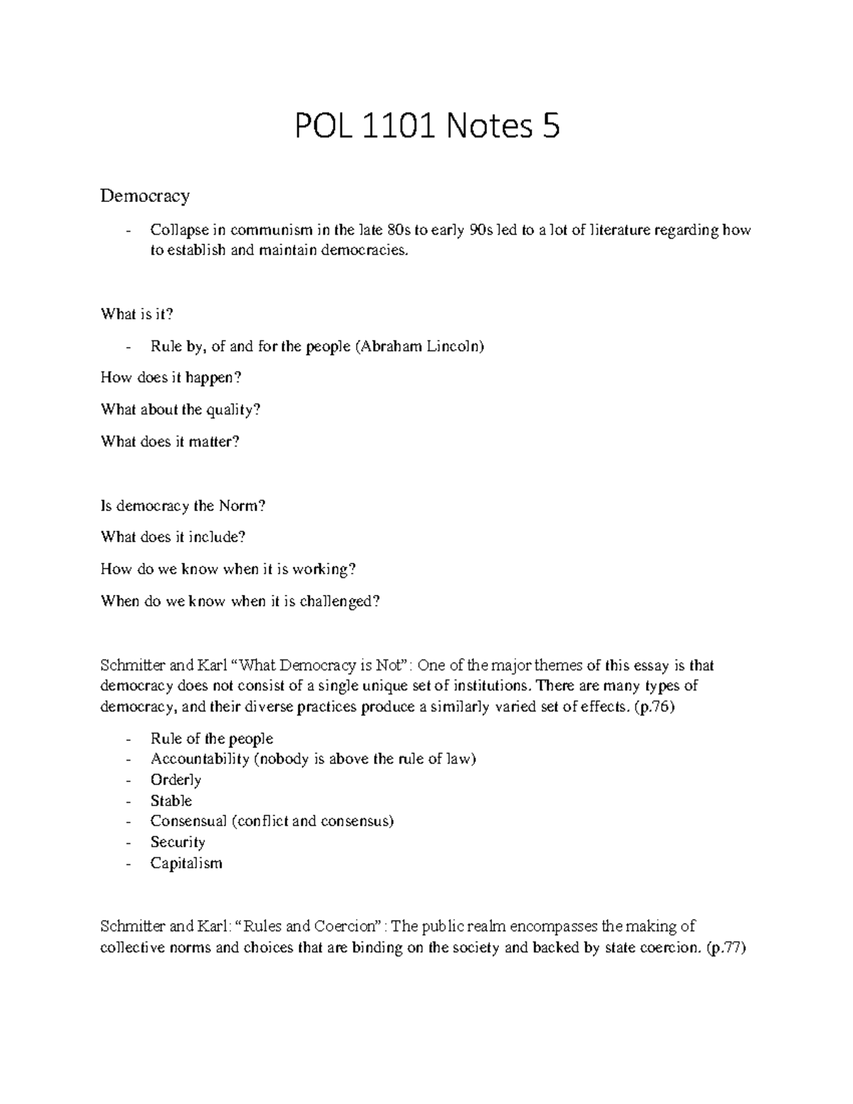 POL 1101 Quiz 2 Notes - POL 1101 Notes 5 Democracy Collapse In ...