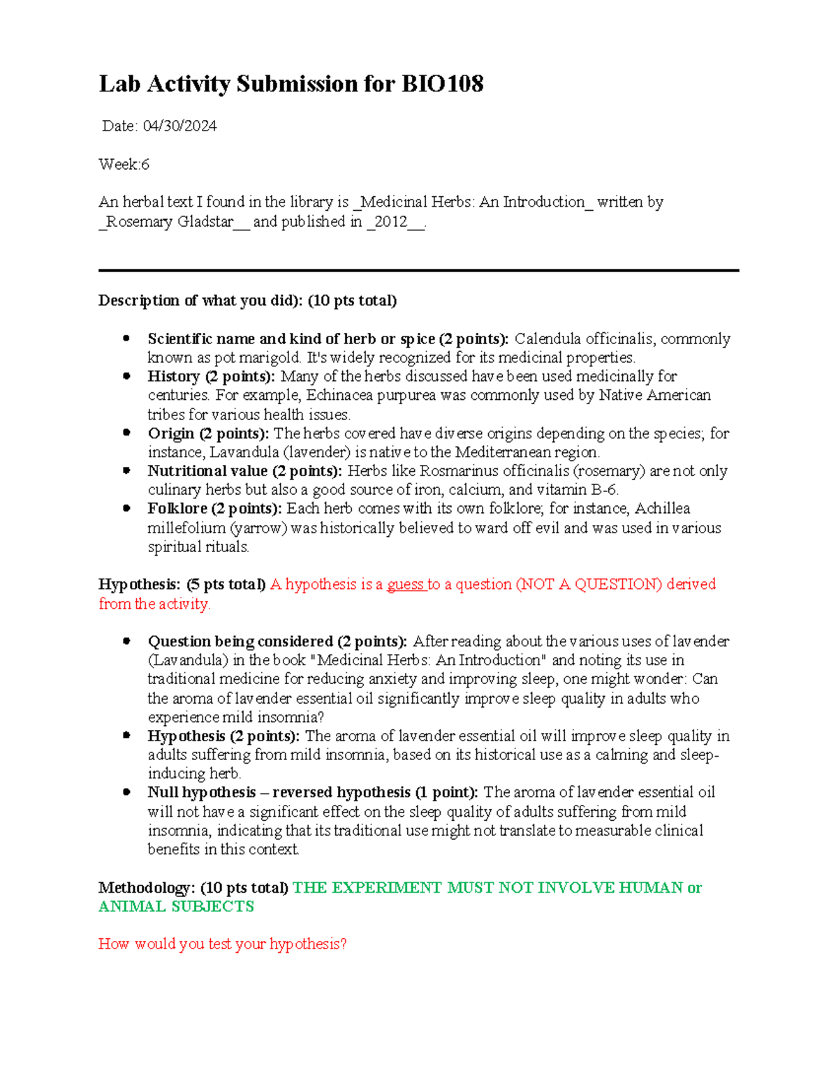 Lab activity template - herbal activity - Lab Activity Submission for ...