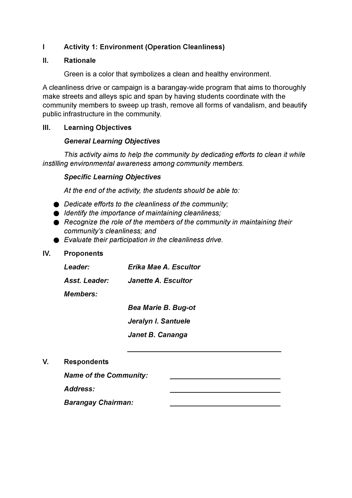 BEEd-Activity - I Activity 1: Environment (Operation Cleanliness) II ...