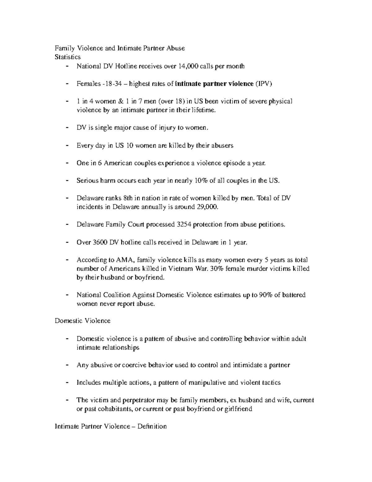 Woms notes for exam 2 - Family Violence and Intimate Partner Abuse ...