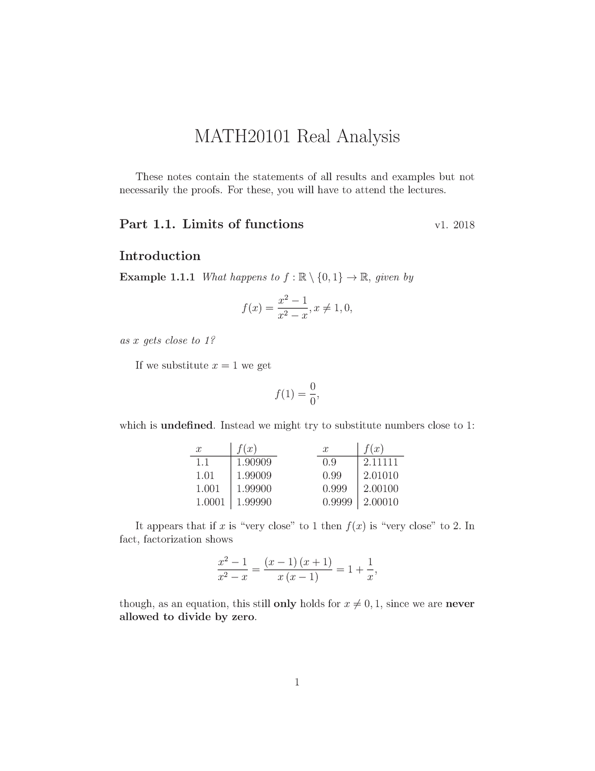 Notes Part 1.1 2018 Limits - MATH20101 Real Analysis These Notes ...