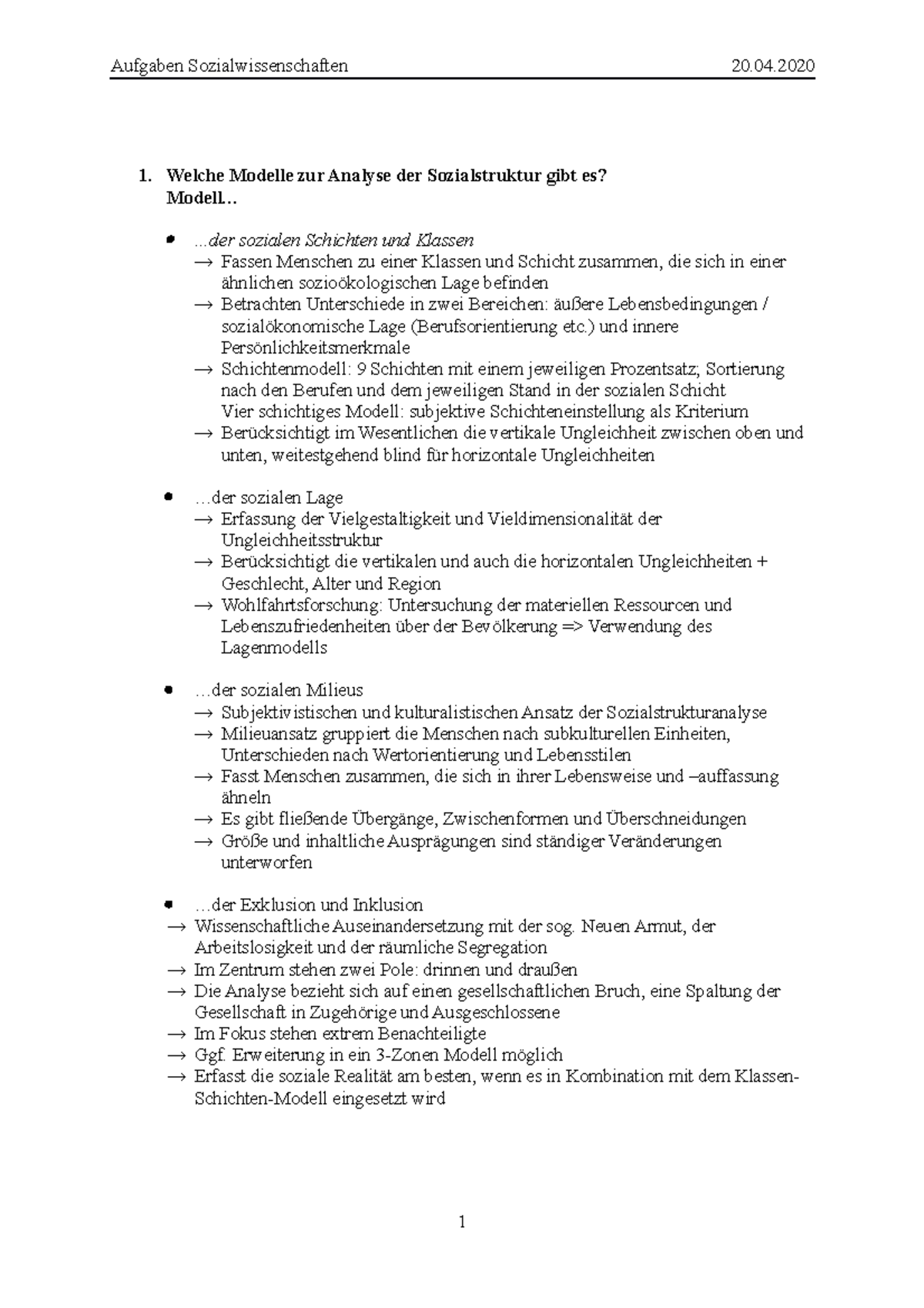 Aufgaben Sozialwissenschaften - Welche Modelle zur Analyse der ...