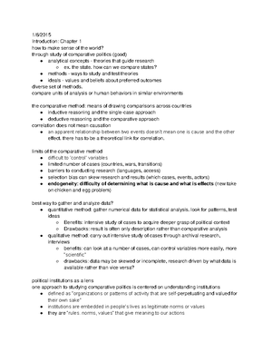 Comparative Politics Week One Lecture Notes - CPO2001 1/9 How to Make ...