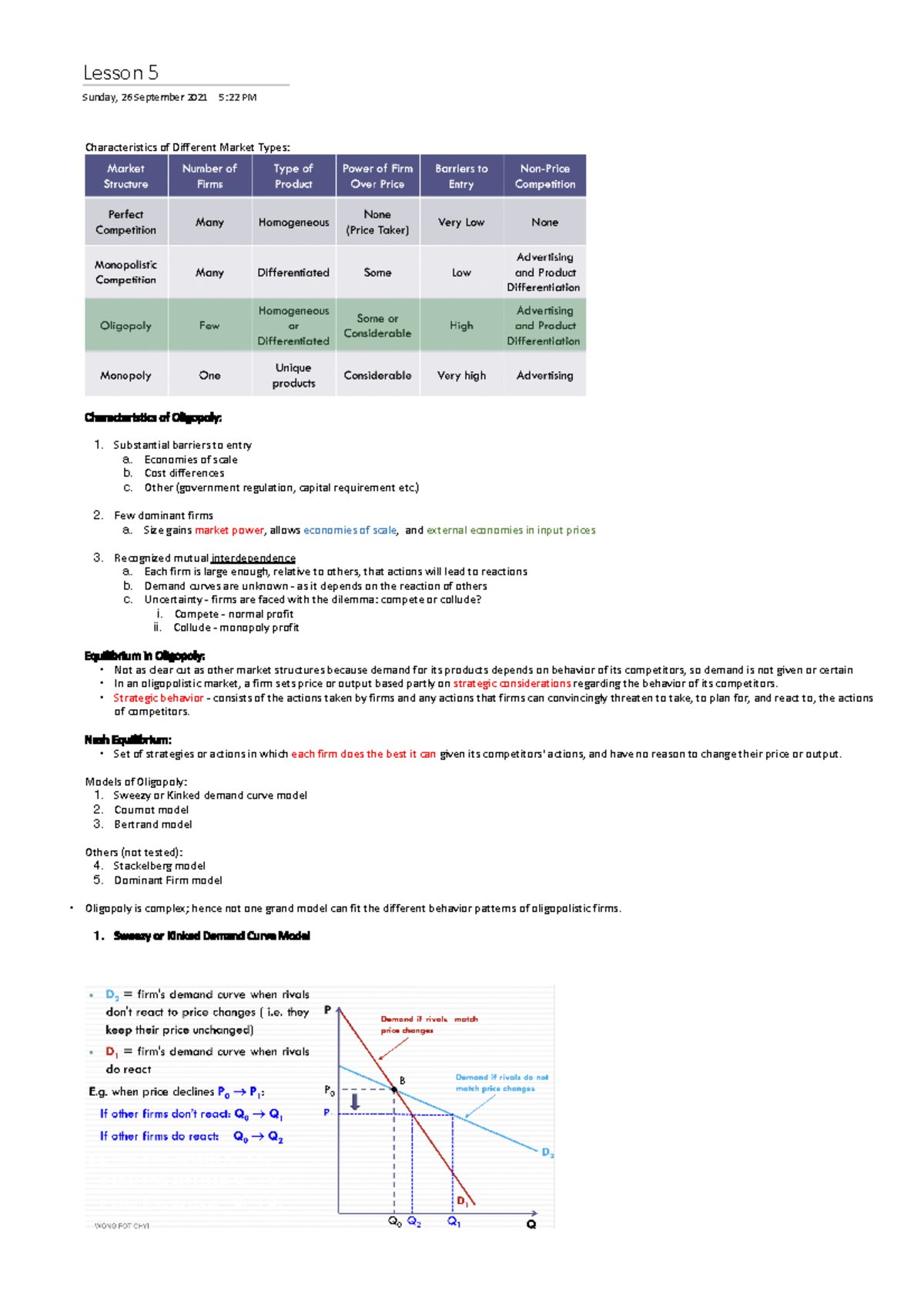 Econs notes lesson 5 - Lesson 5 Sunday, 26 September 2021 5:22 PM ...