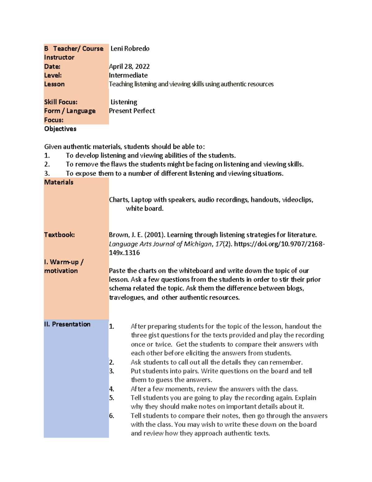 Lesson Plan Aguirre - MADE ON SCHOOL YEAR 2020-2021 UNDER CLAU BEE ...