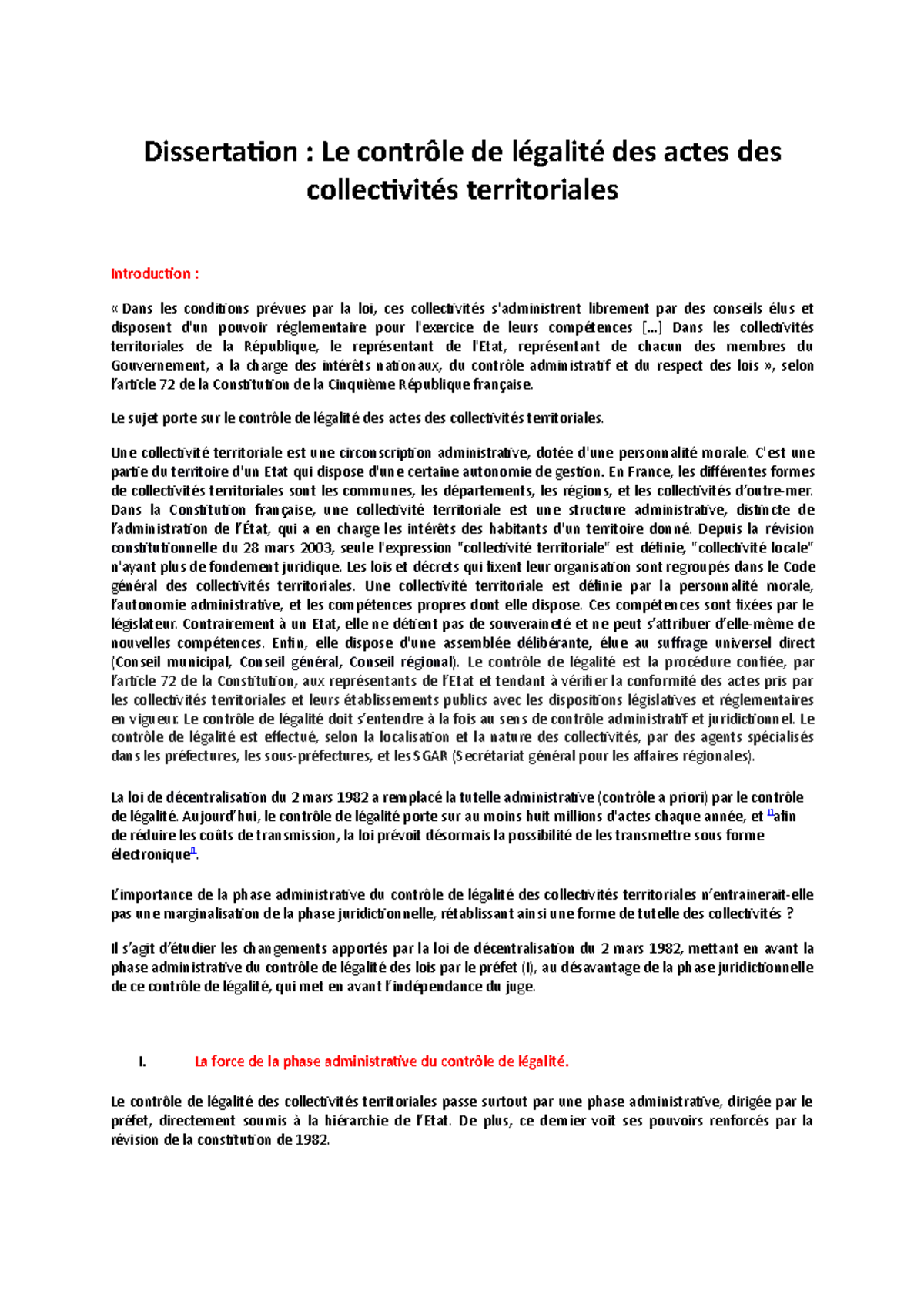 Principe De Légalité Droit Administratif Dissertation Pdf Dissertation contrôle de légalité - Dissertation : Le contrôle de légalité  des actes des - Studocu